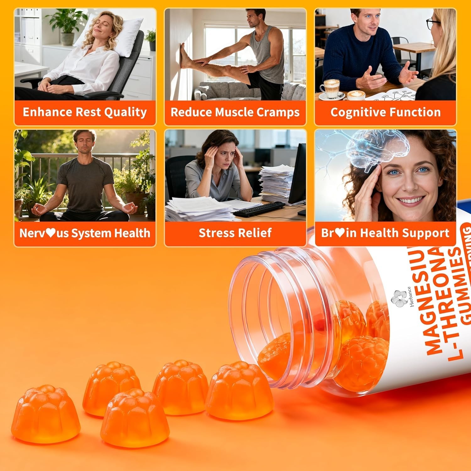 Magnesium L-threonate Gummies 1000mg for Kids & Adults, High Absorption