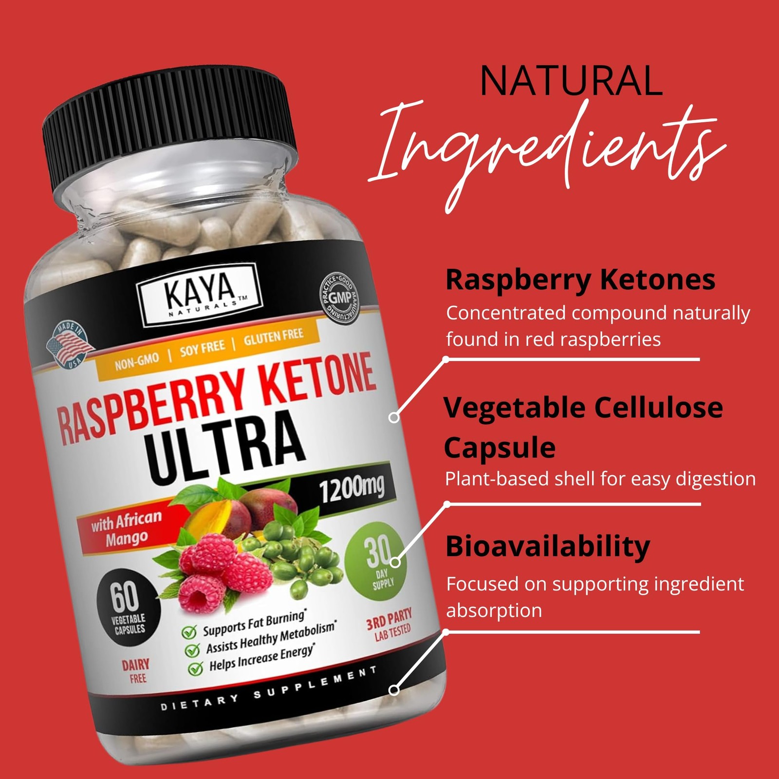 Kaya Naturals Keto Diet Raspberry Ketone – Weight Loss 60 Count (Pack of 1)