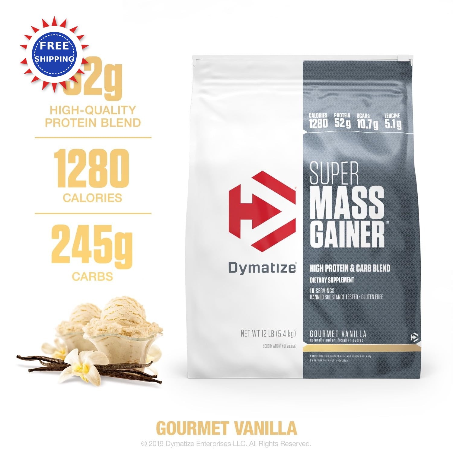 Dymatize Super Mass Gainer Protein Powder Gourmet Vanilla Creatine 1280 Calories