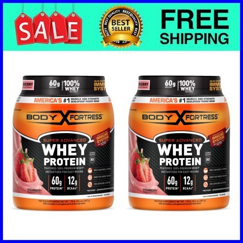 Body Fortress Super Advanced 100% Premium Whey Protein, Strawberry,1.78lbs,2PACK