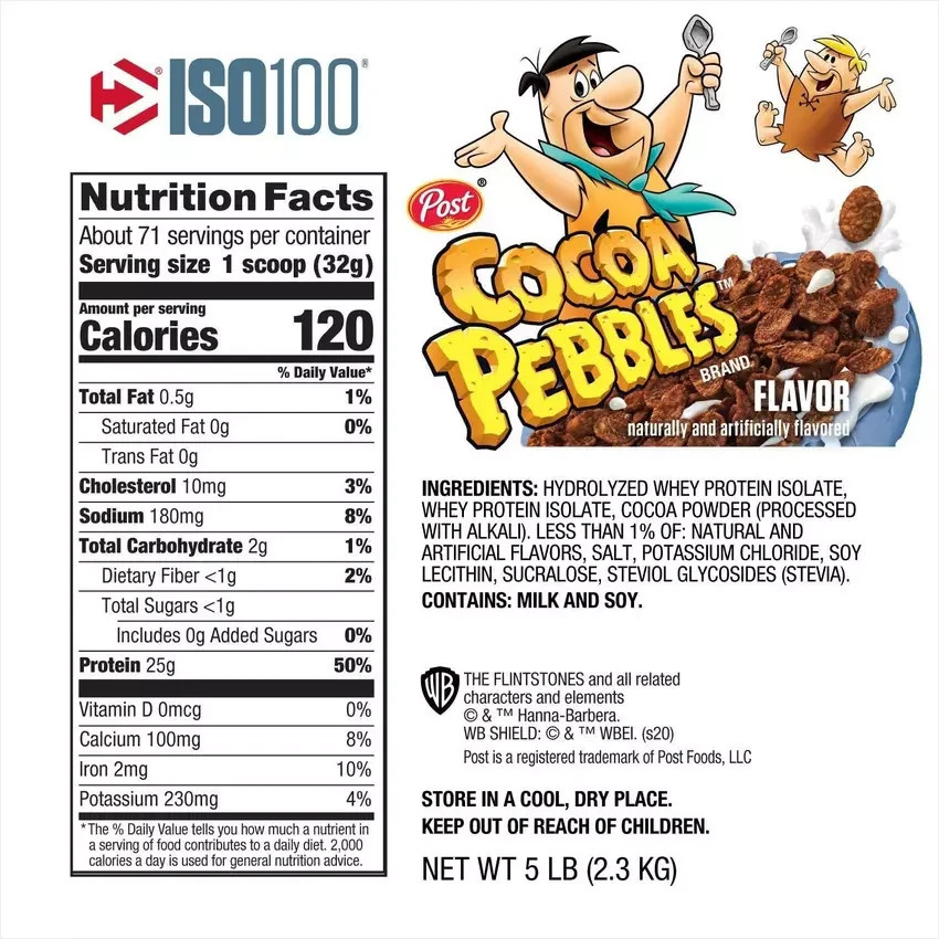 Dymatize Iso-100 5lb Whey Protein Isolate Cocoa Pebbles 71 Servings Clearance
