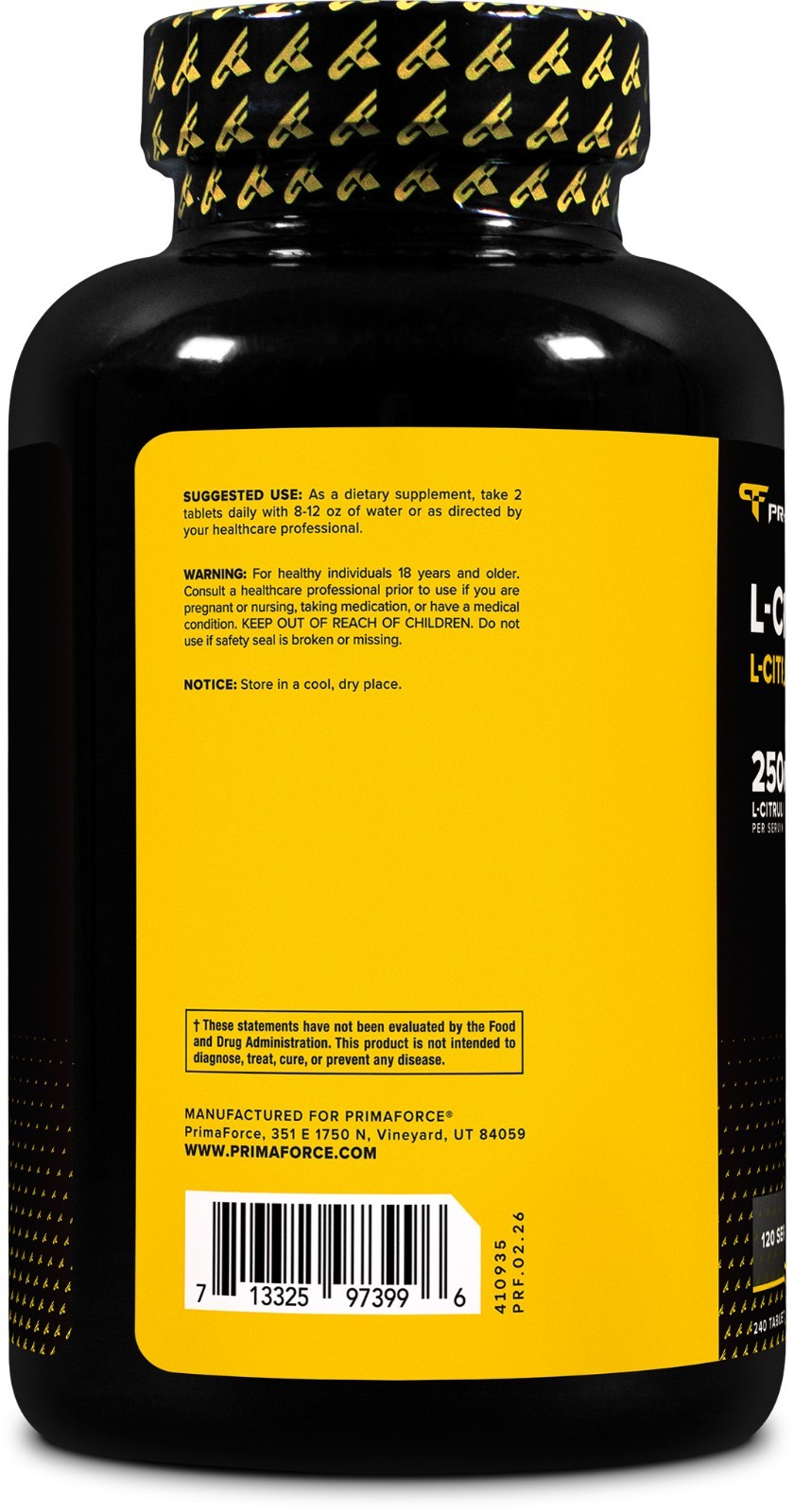 PrimaForce L-Citrulline 2500mg, 240 Tablets, 120 Servings