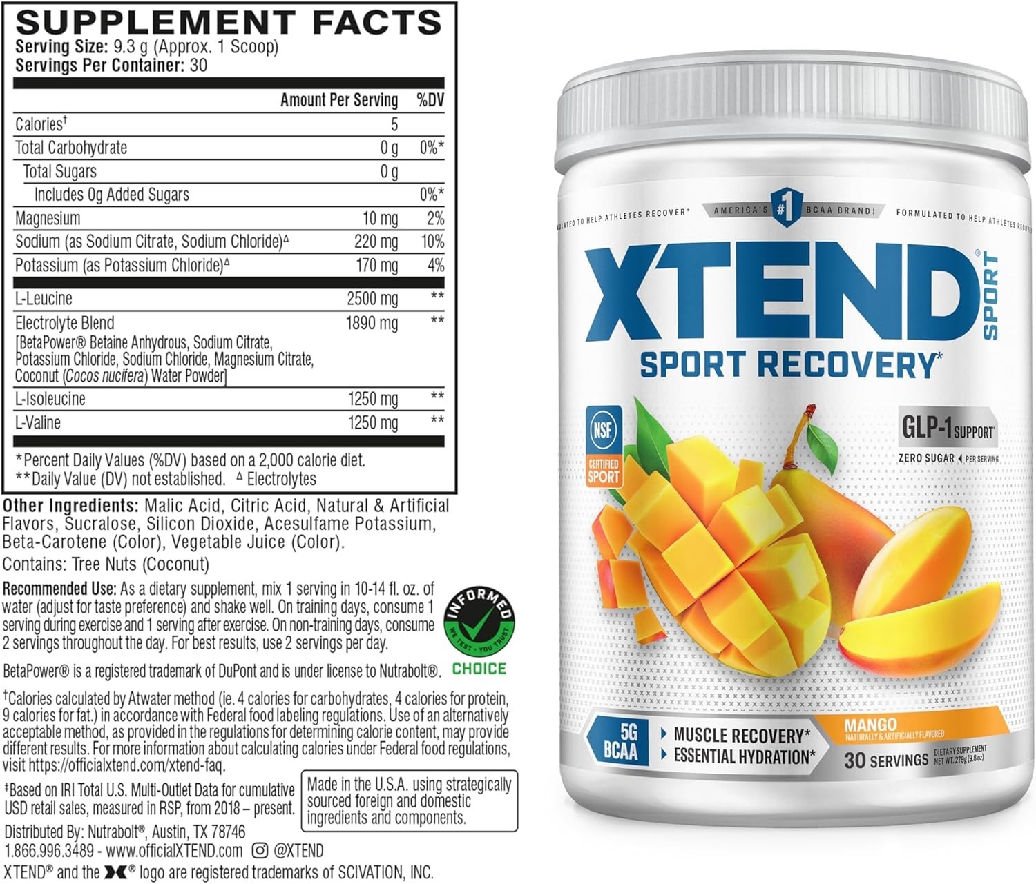 Xtend Sport BCAA Powder Mango – Electrolyte Powder for Recovery & Hydration