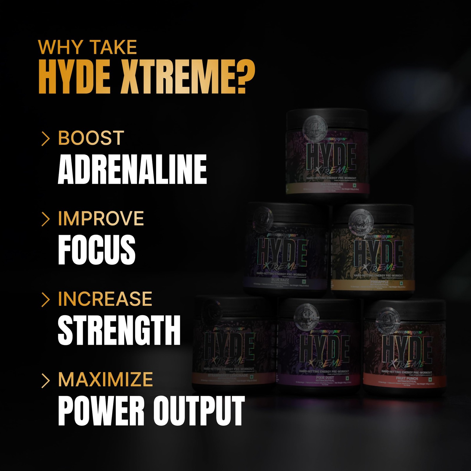 PS PROSUPPS Hyde Xtreme Pre-Workout Pineapple 195g |30 Servings | 200mg Caffeine