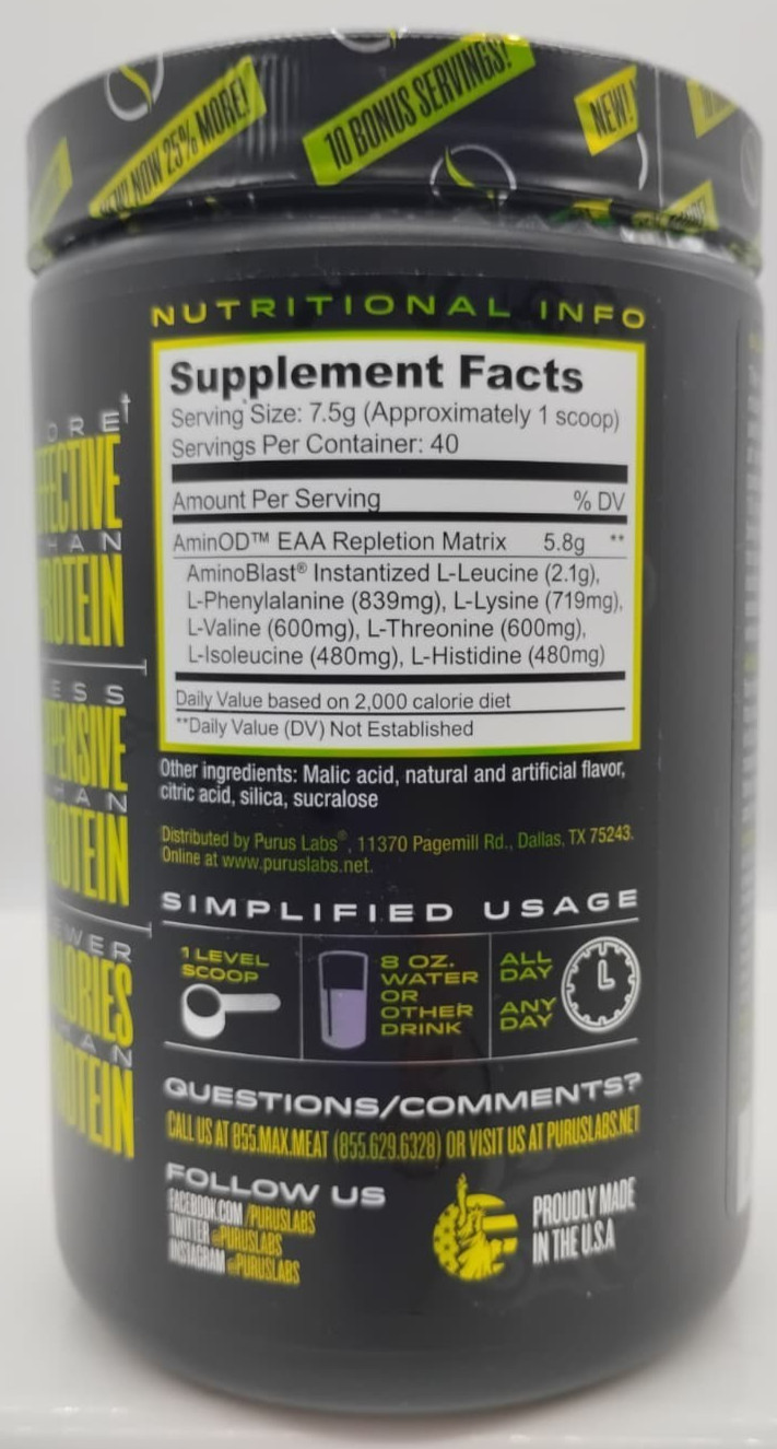 Purus Labs Everyday Amino BCAA| Muscle Hydration 40 Serving – Strawberry Limeade