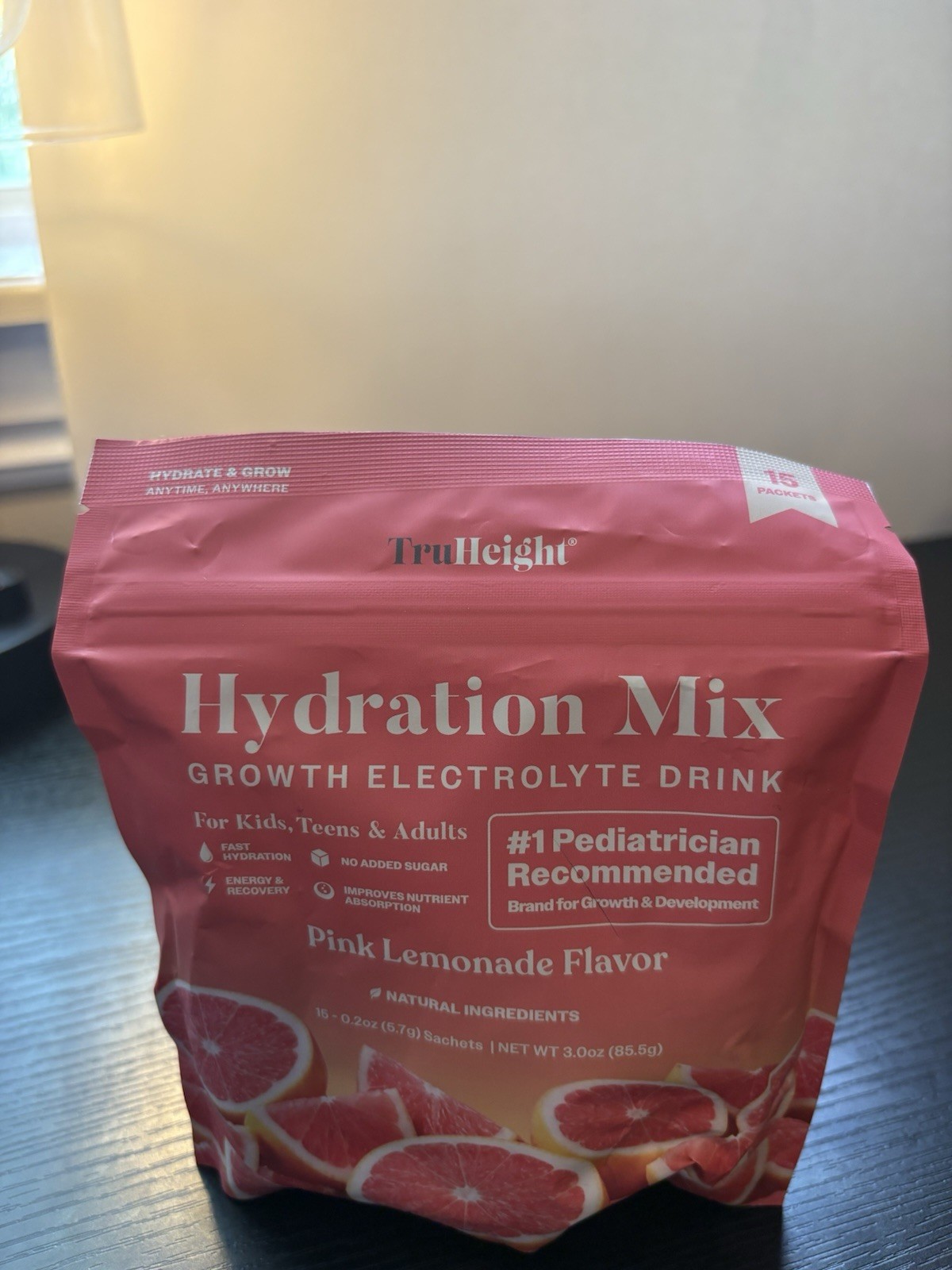 TruHeight Hydration Electrolyte Drink Mix Powder Variety Pack 15 Sticks Pink Lem