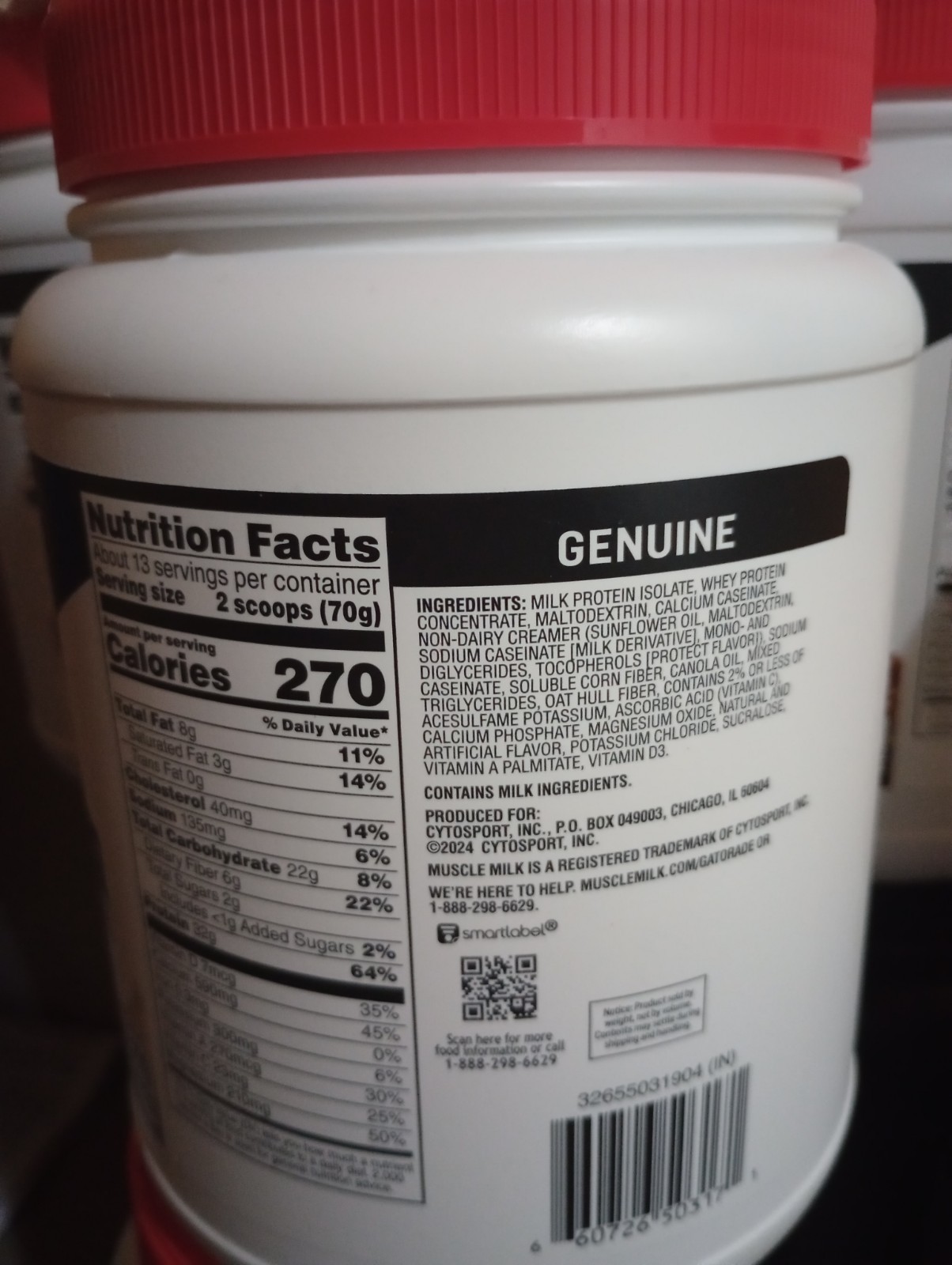 Muscle Milk Genuine Protein Powder vanilla High Protein 32g protein 30.9 oz