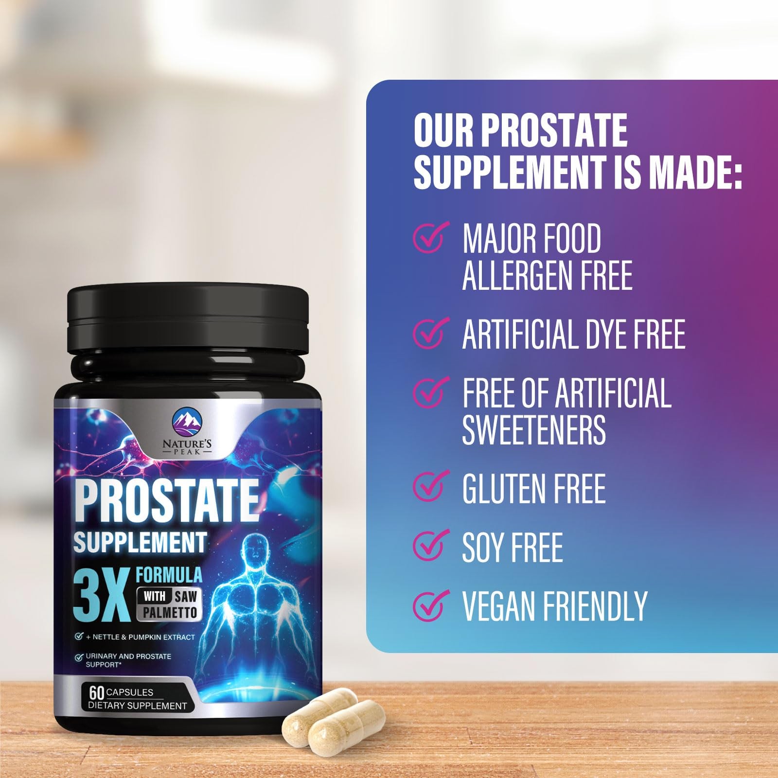 Prostate Health Supplements for Men 1000mg – 3X Strength 60 Count (Pack of 1)
