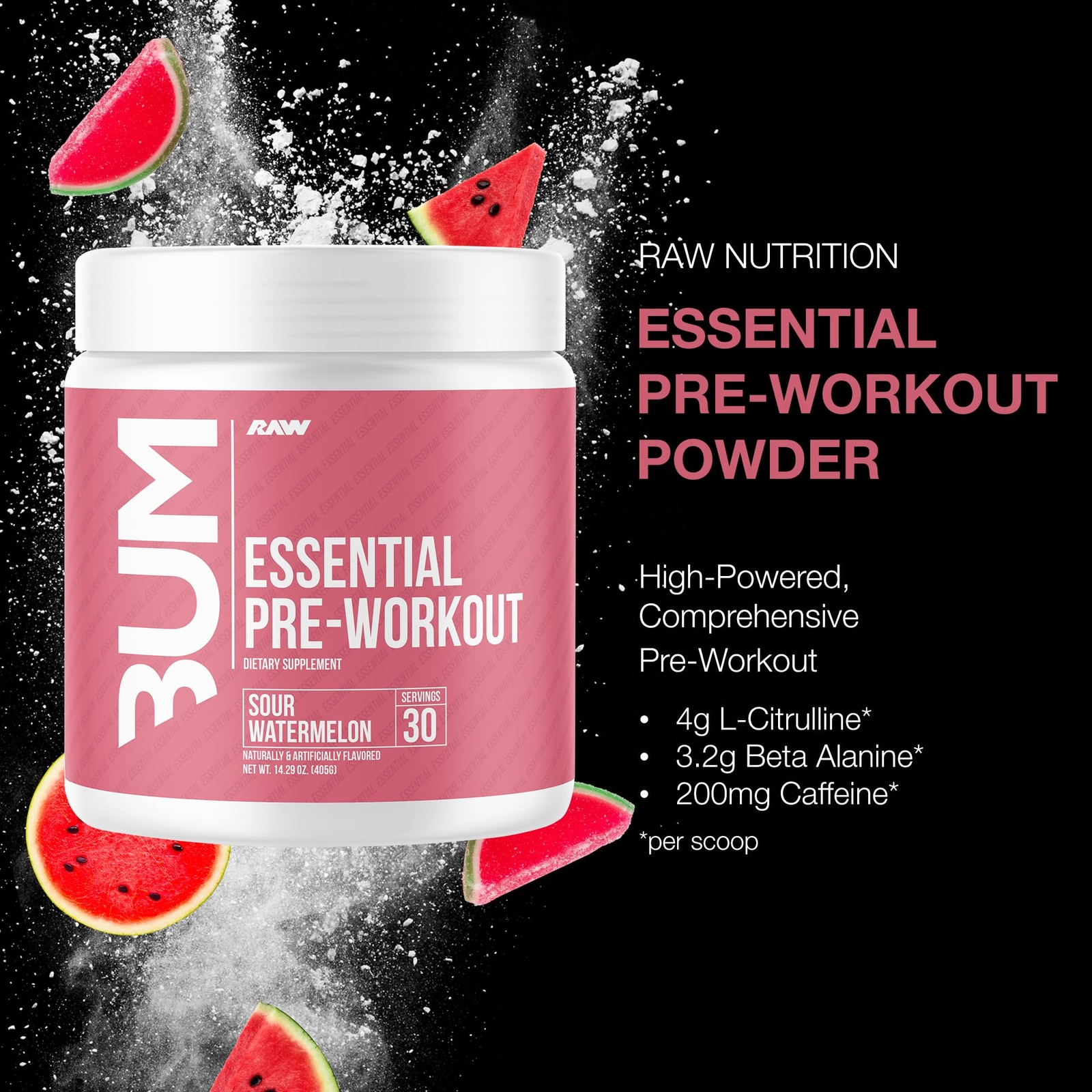 Sour Watermelon Pre Workout Supplement 30 Servings L Citrulline Beta Alanine …