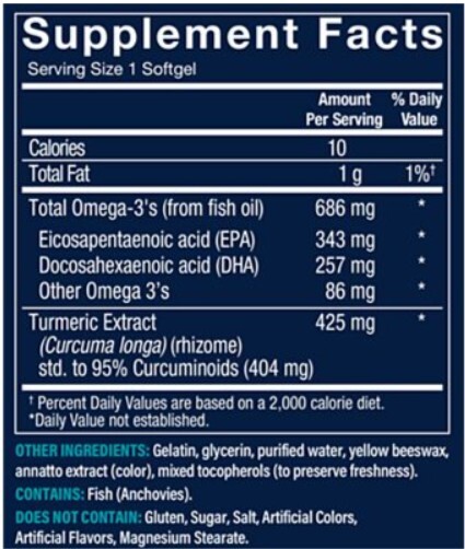 Omega-3 with Turmeric – EPA/DHA 600 MG with Turmeric 424 MG (60 Softgels)