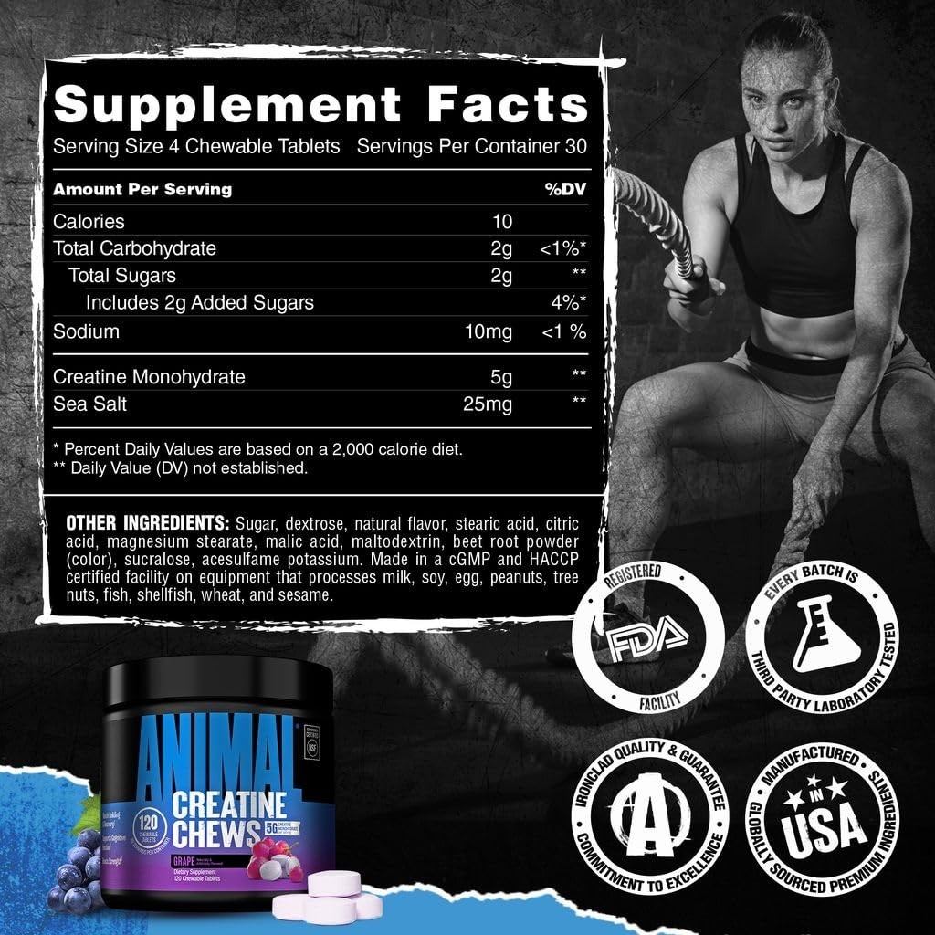 Creatine Chews 5g – Monohydrate Tablets for Strength, Power & Recovery – 120 Cou