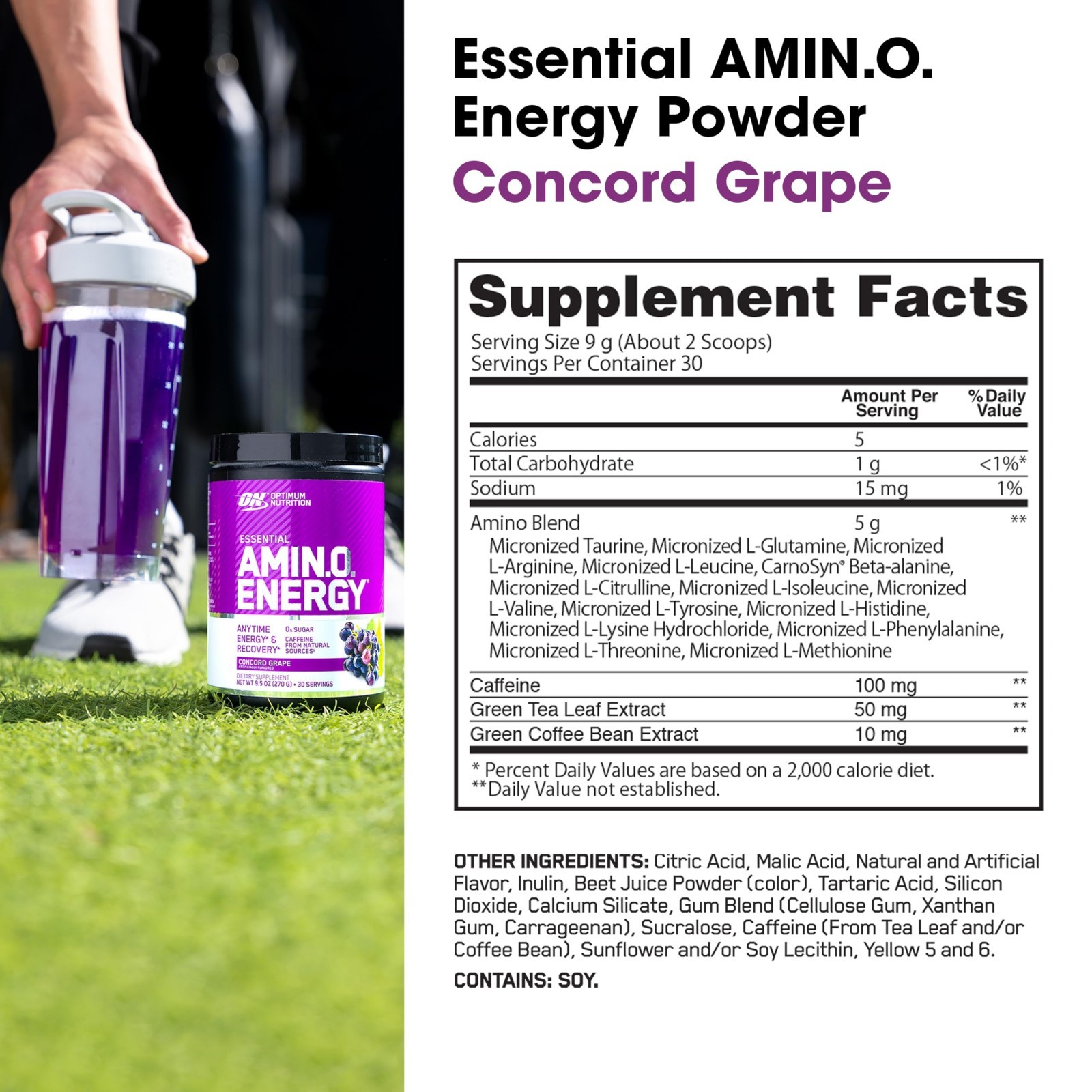Amino Energy Pre Workout Powder – BCAA, Green Tea, Keto Friendly, 30 Servings –