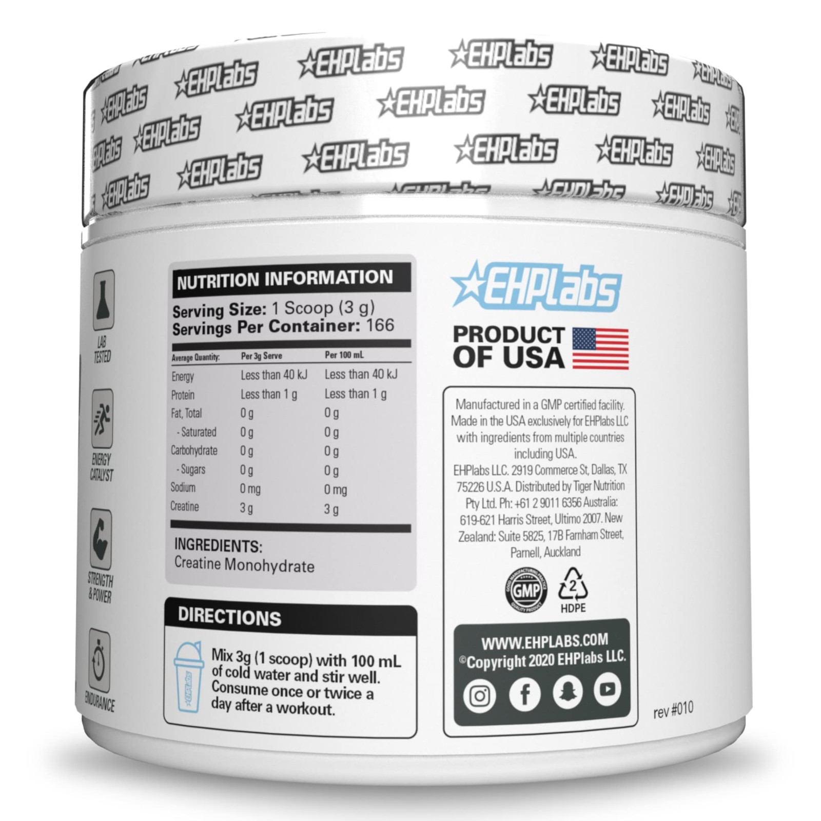 EHP Labs CREA-8 Micronized Creatine Monohydrate Powder – 100 Servings