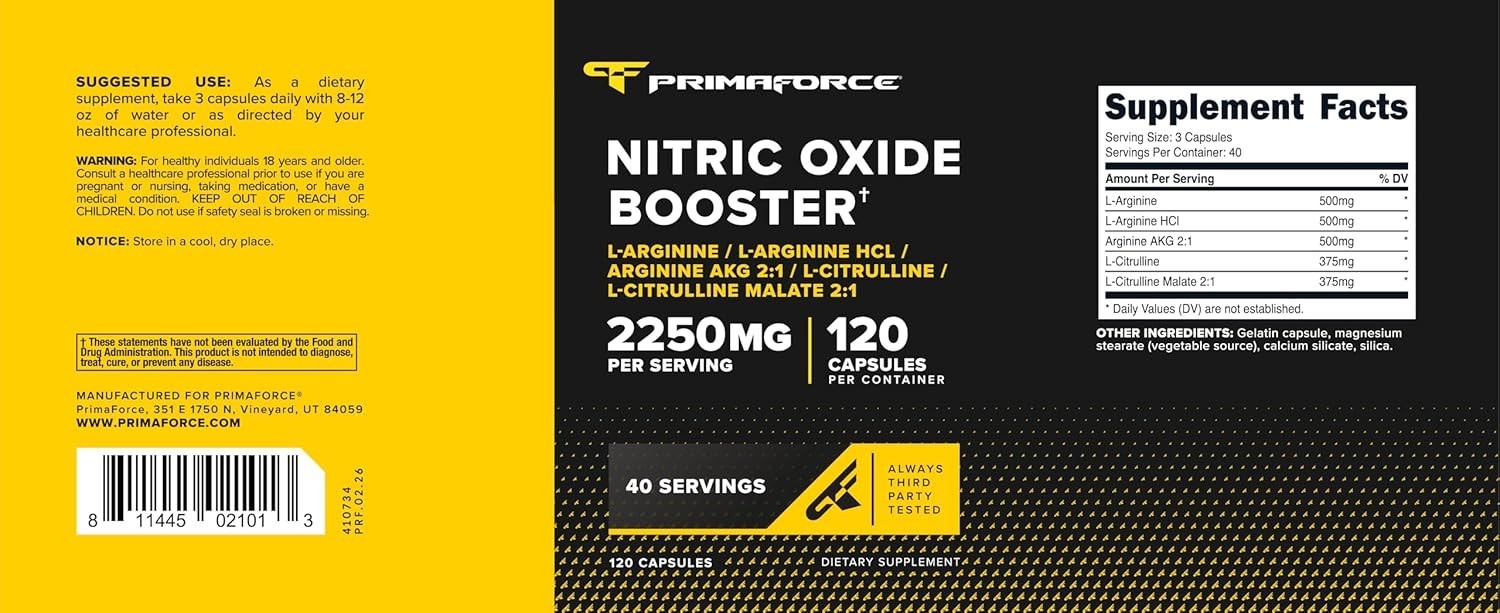 Elevate Workouts with 2,250mg Nitric Oxide Booster – 120 Capsules for Athletes