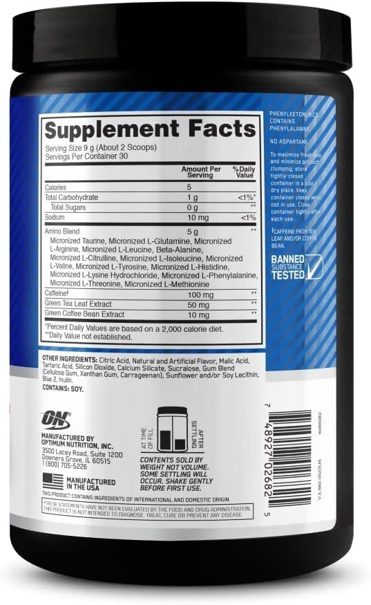 Amino Energy Pre Workout Powder – Keto Friendly Blue Raspberry, 30 Servings