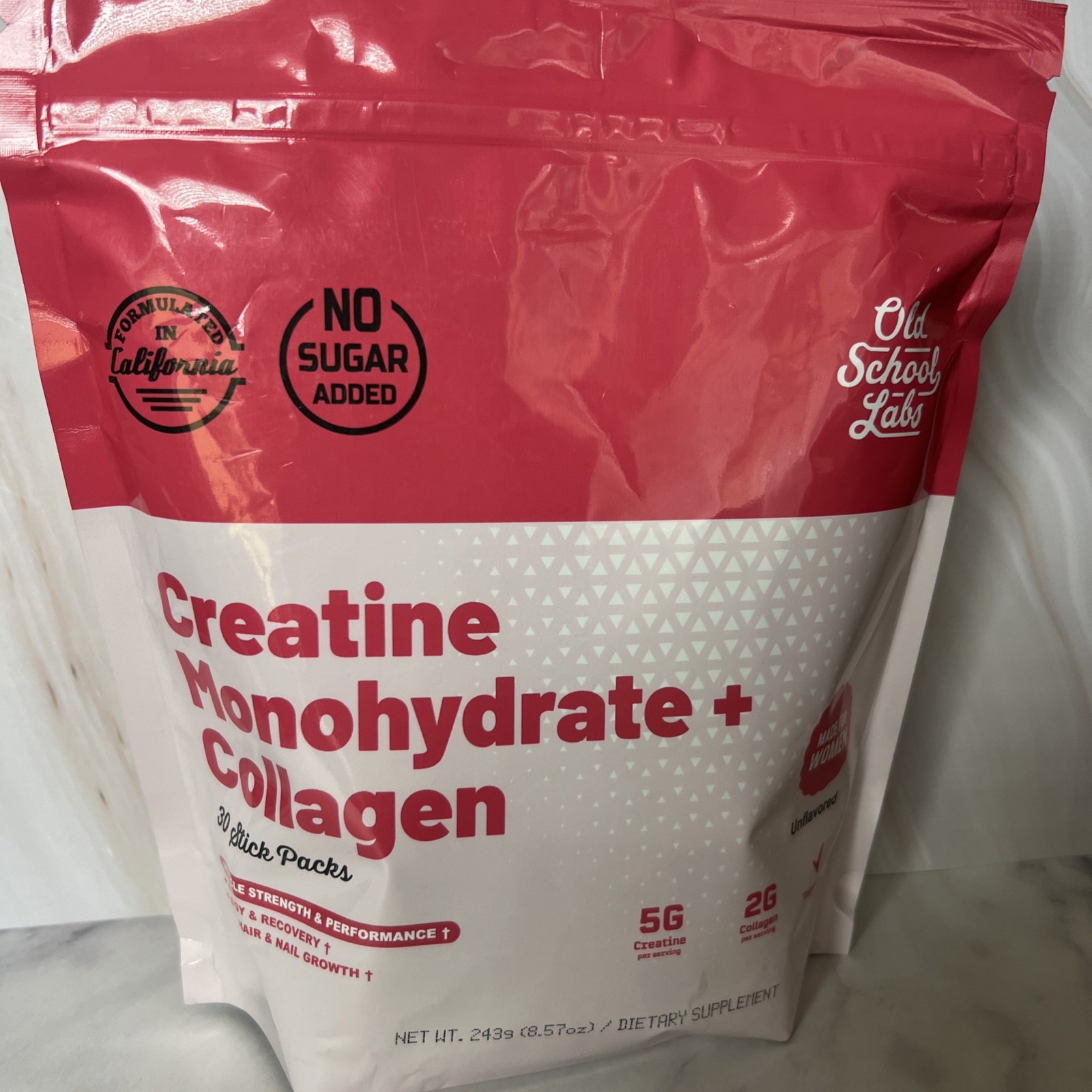 Old School Labs Creatine Monohydrate Collagen Made For Women 30 Stick Packs No