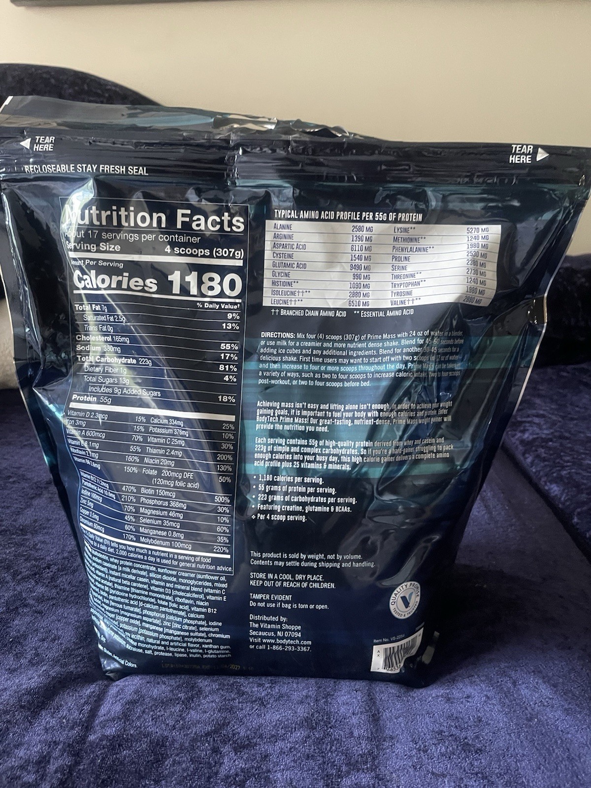 Bodytech Prime Mass VANILLA High Protein Weight Gainer 12 lb Bag Exp. 11/4/27