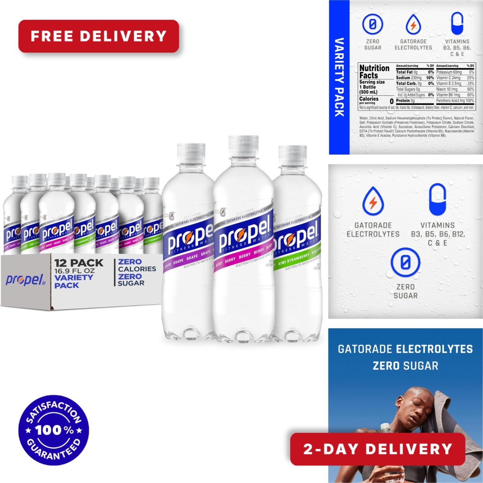 Propel Electrolyte Enhanced Water – 3 Flavor Variety Pack – 12 Bottles