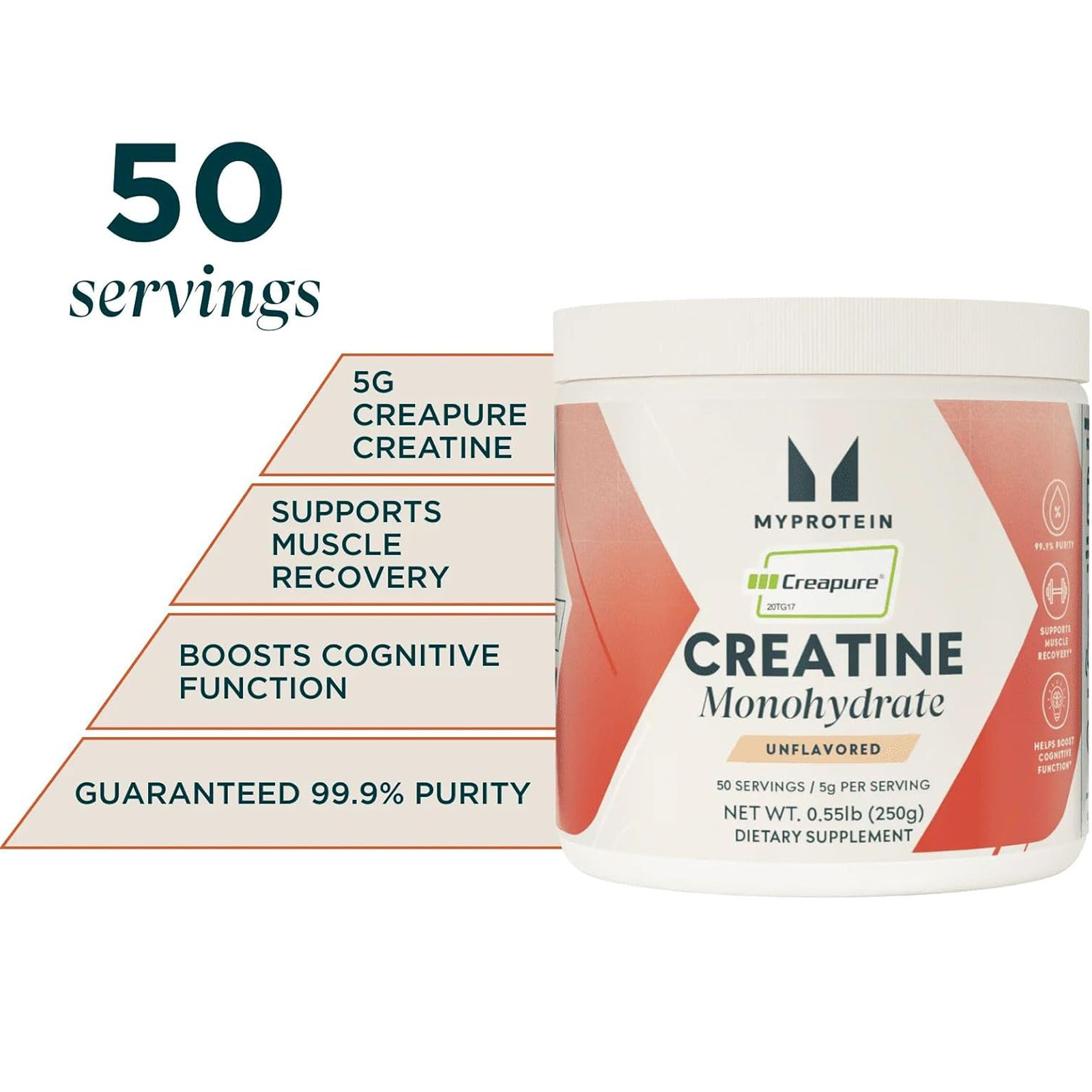Myprotein Creapure Creatine Monohydrate Powder Pure Unflavored 50 Servings 250g