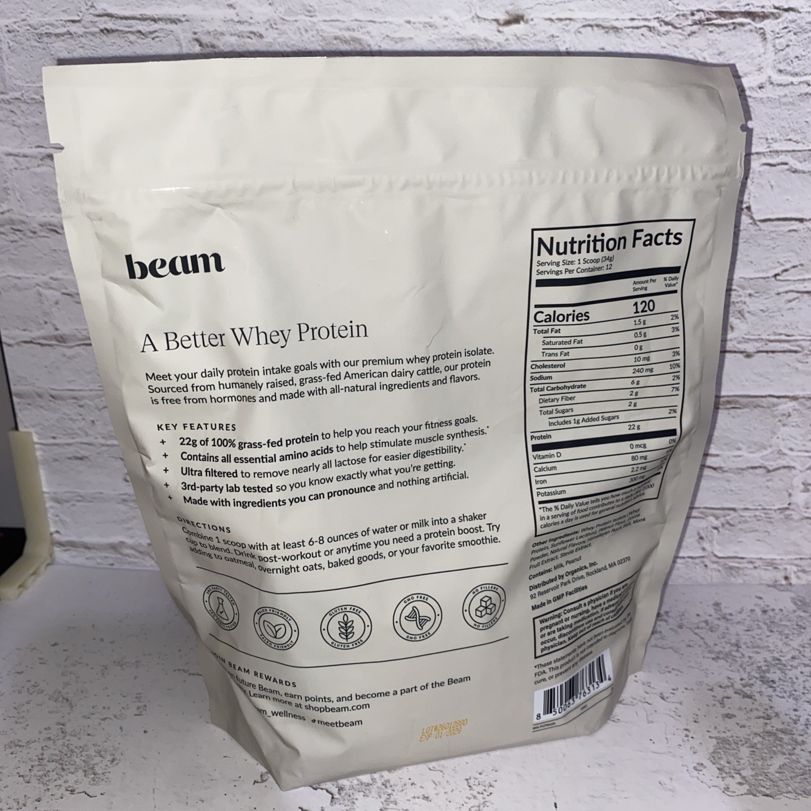Beam Whey Protein Chocolate Peanut Butter Flavored 12 Servings, free shipping