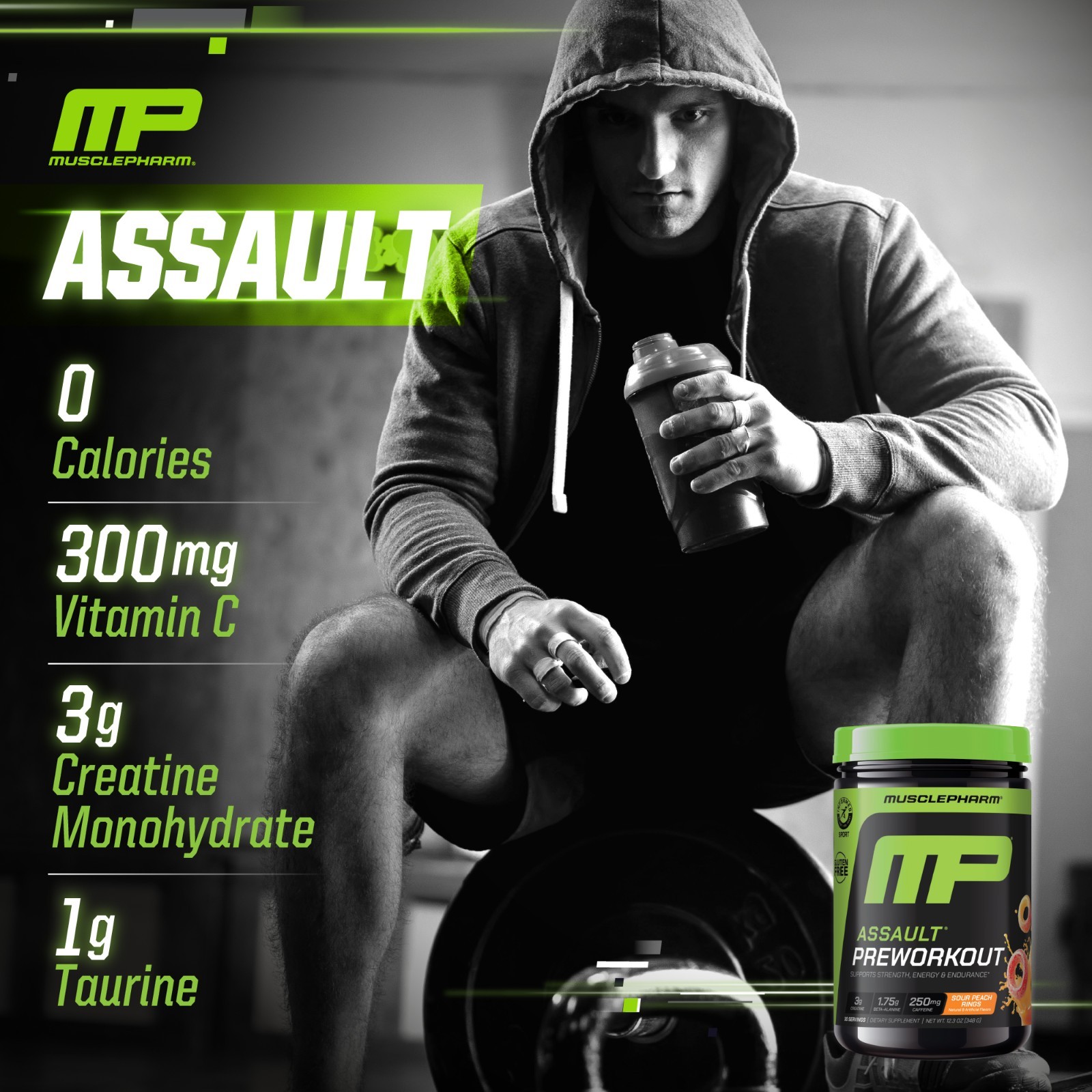MusclePharm Assault Energy & Strength Pre Workout – 30 Servings, Sour Peach Ring