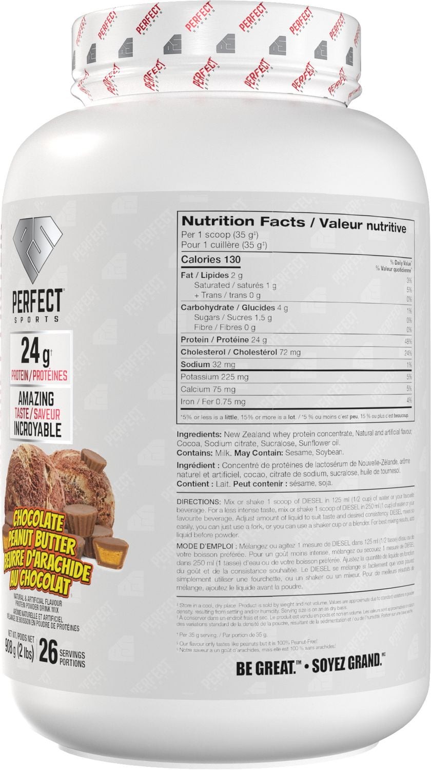 PERFECT Sports DIESEL New Zealand Whey Protein Powder, Grass-Fed, Gluten Free, C