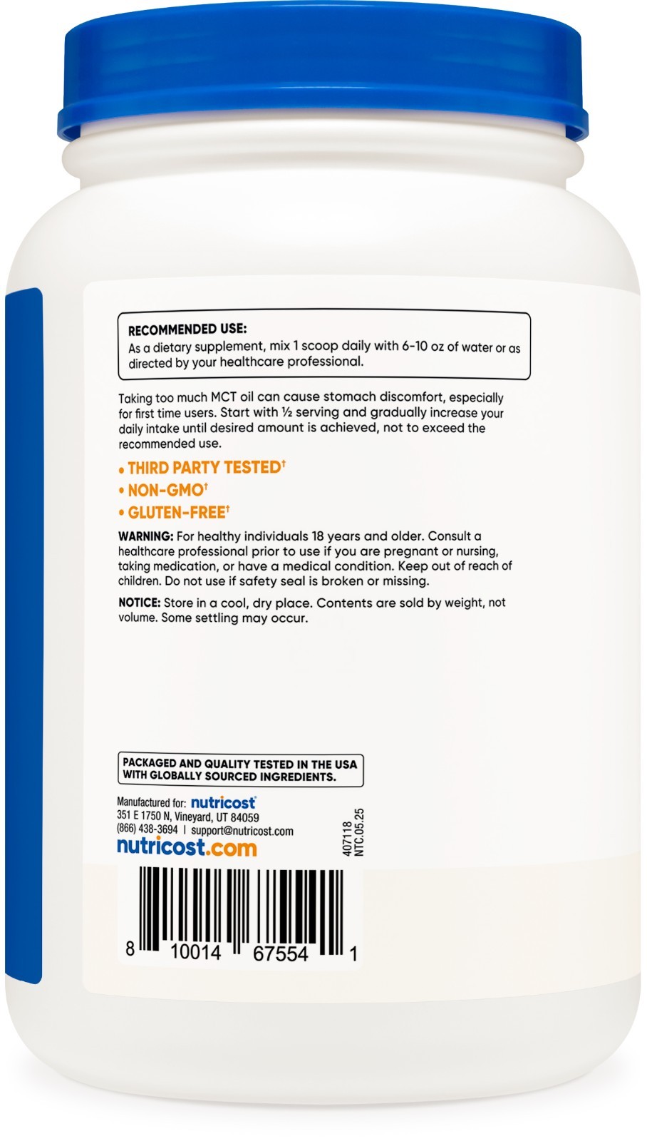 Nutricost C8 MCT Oil Powder 2LB (32oz) – 95% C8 MCT Oil Powder