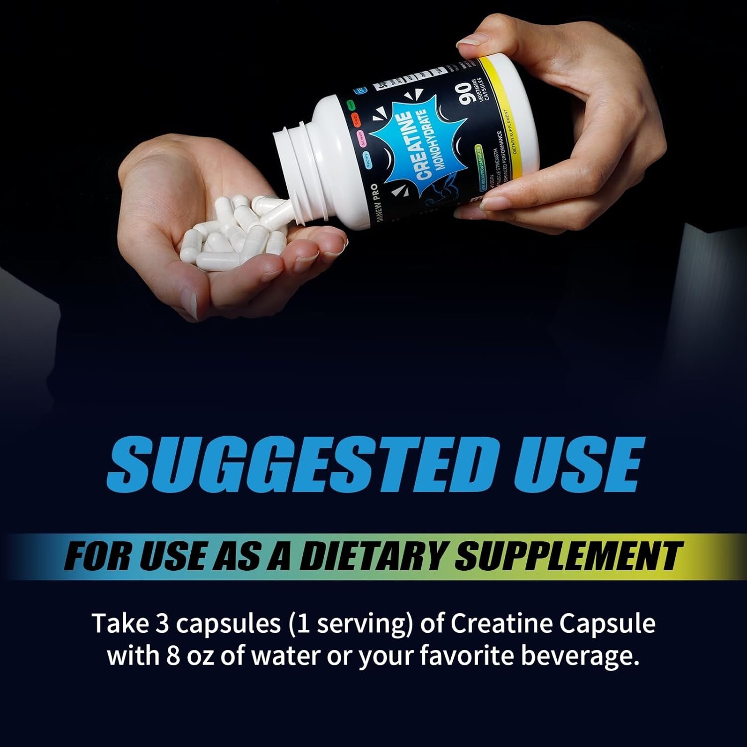 Creatine Monohydrate 2500mg Per Serving, 180 Capsules – Gluten Free, Non-GMO-…