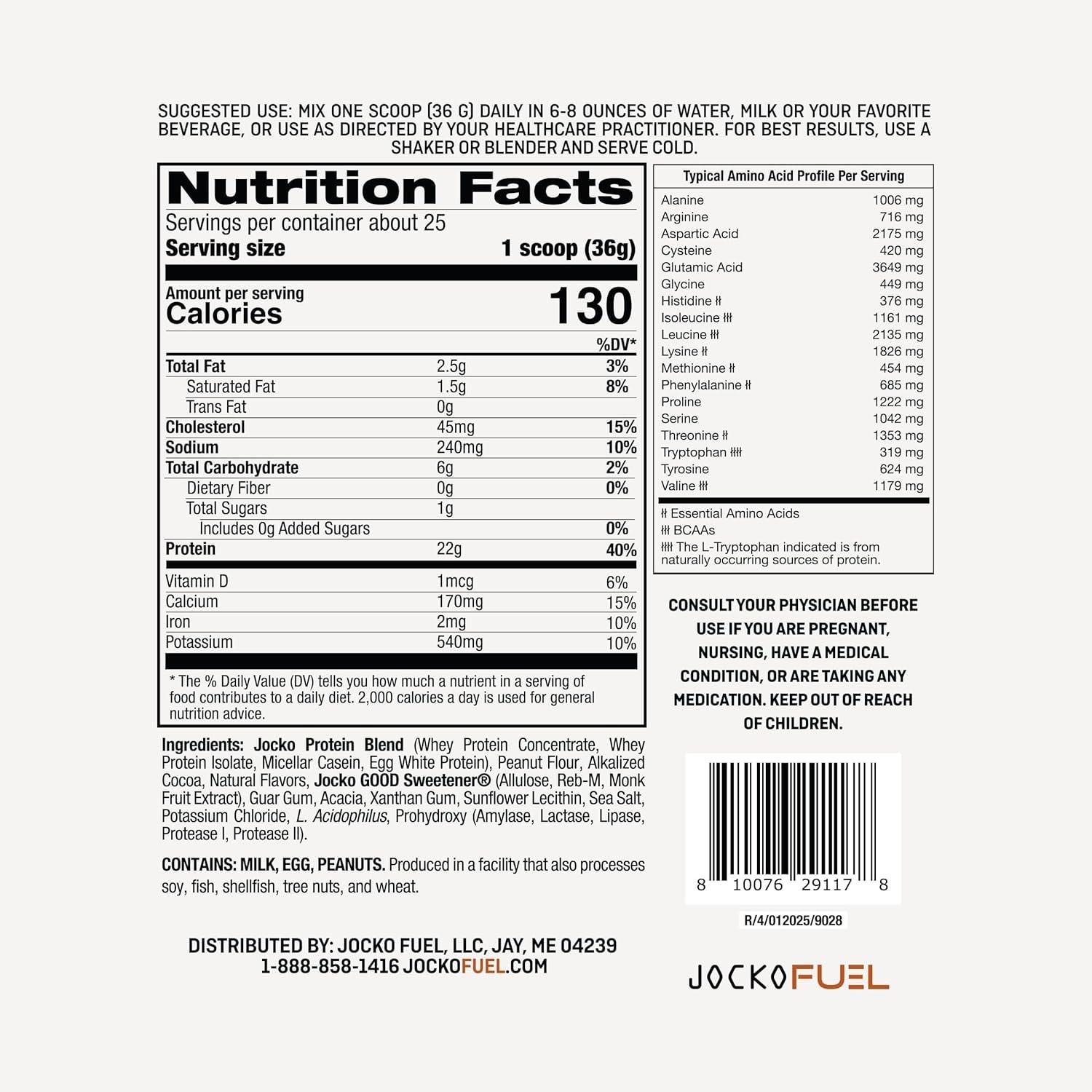 Jocko Fuel Whey Protein Powder Chocolate Peanut Butter 22g Protein 25 Servings