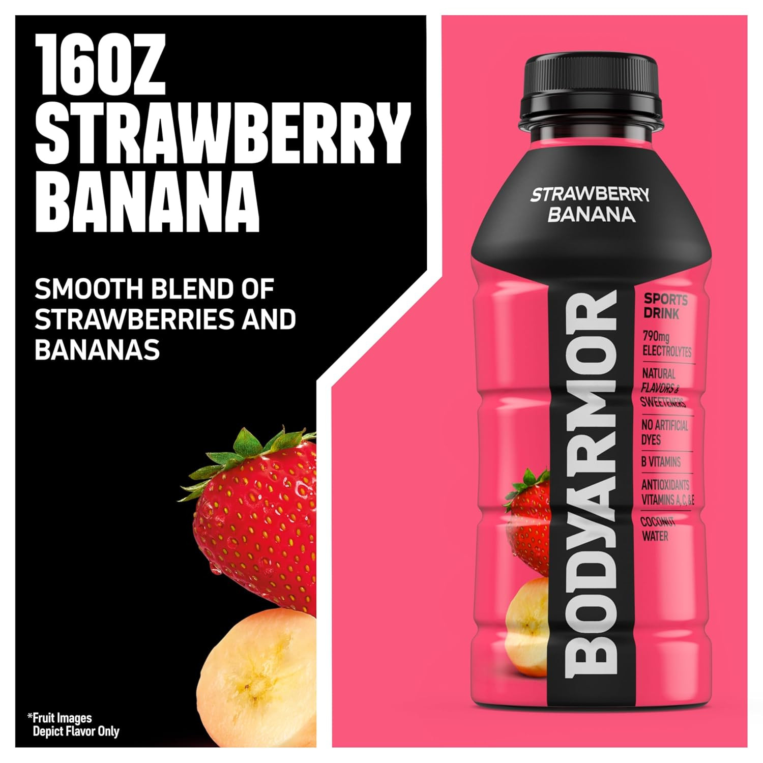 BODYARMOR Sports Drink, Strawberry Banana, Electrolyte Drink Hydration, 16 Fl Oz