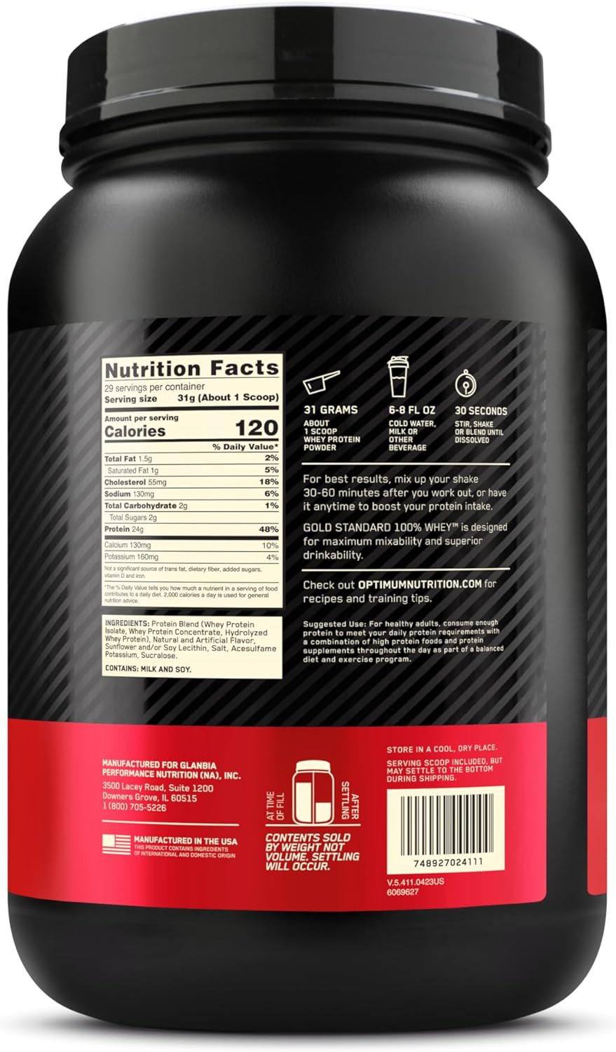 Gold Standard Quality 100% Whey Protein Powder, French Vanilla Creme, 2 Pound