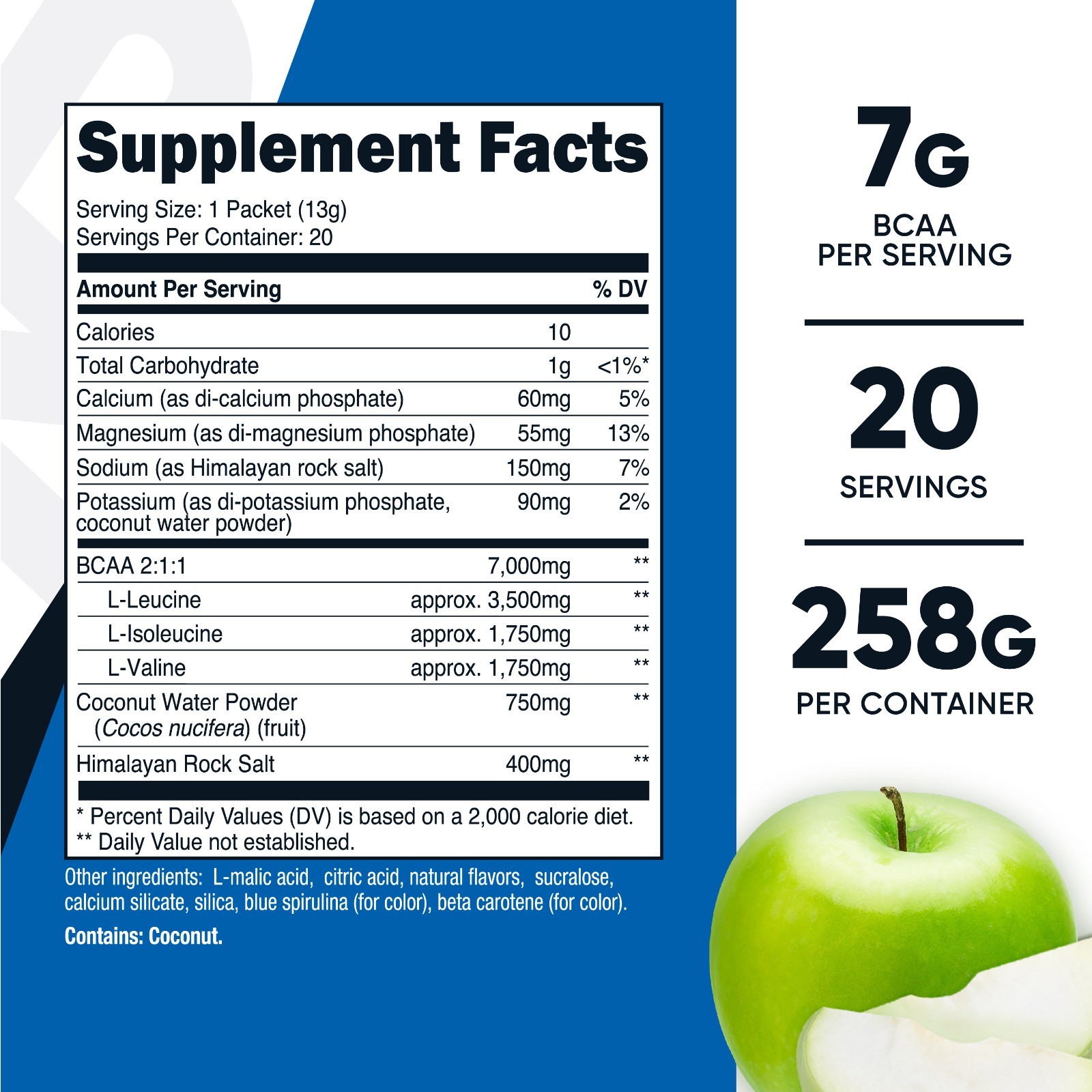 Nutricost BCAA+ Hydration Green Apple Flavored (20 Stickpacks) – Gluten-Free