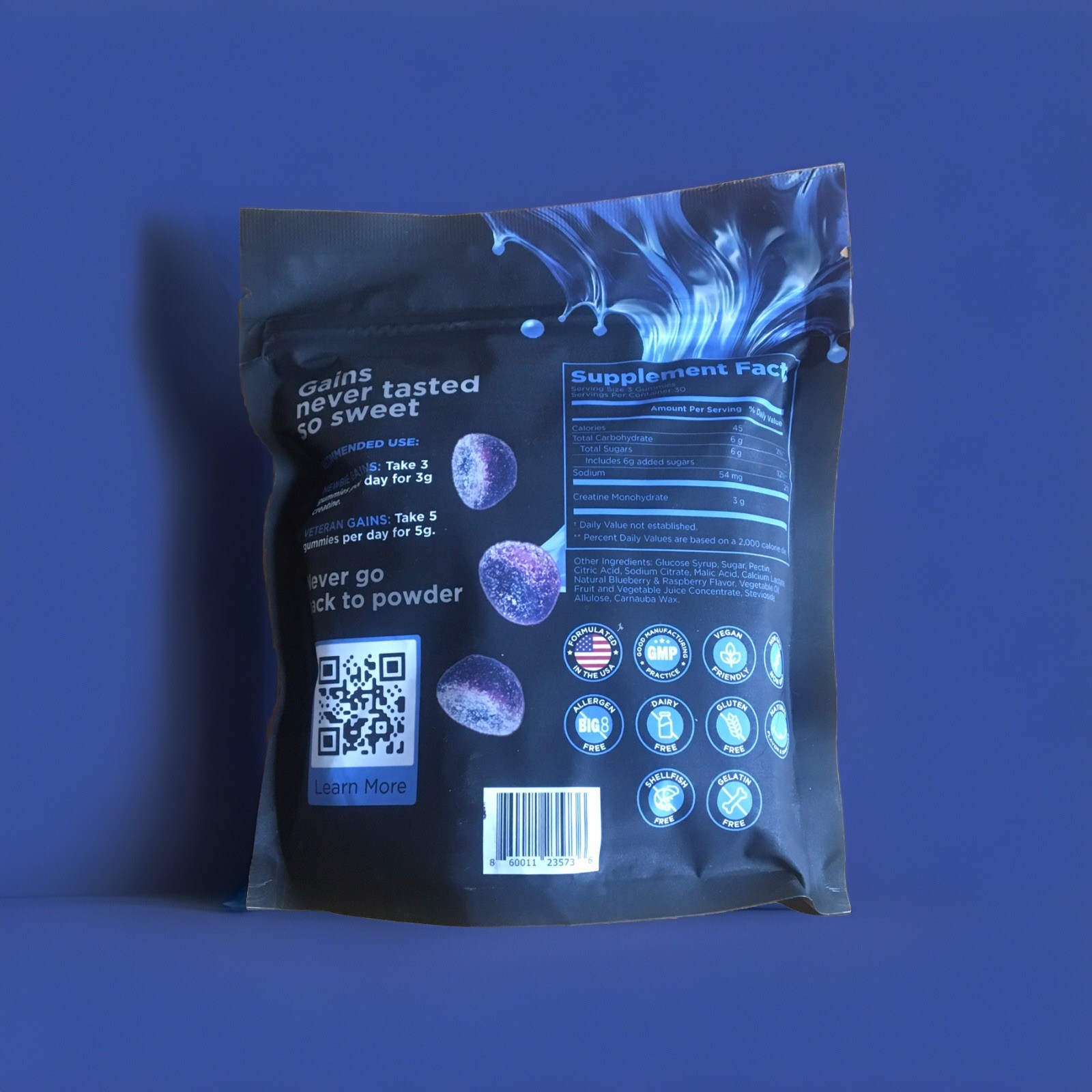 GYMMIES Creatine Gummies 90 Gummies 30 servings, Blue raspberry 3g-5g Exp 04/28