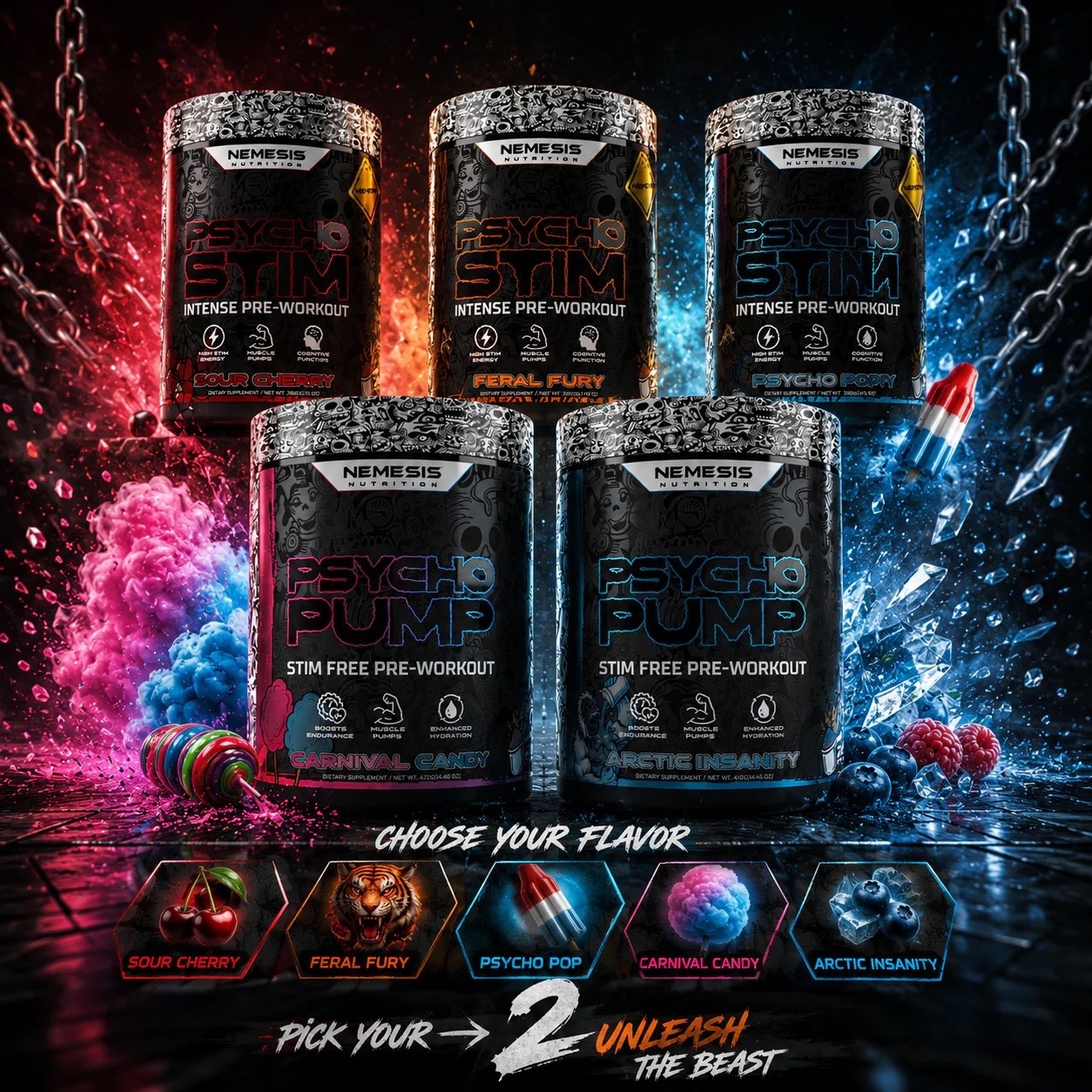 THE PSYCHO BUNDLE of 2 Items 1 High Stim and 1 Non Stim Pump Pre-Workouts
