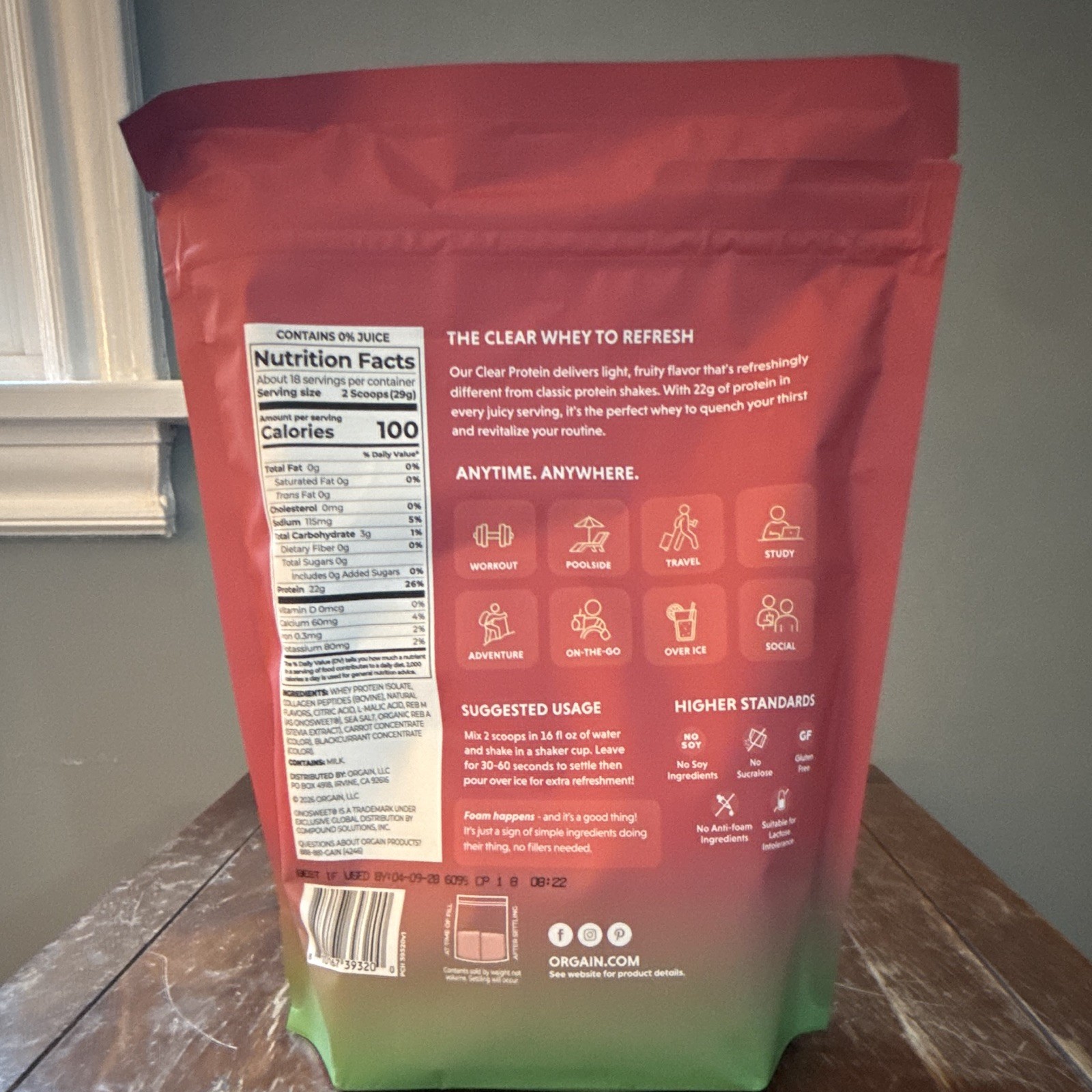 Orgain Clear Whey Protein Isolate Powder Watermelon Gluten-Free 18.4 oz