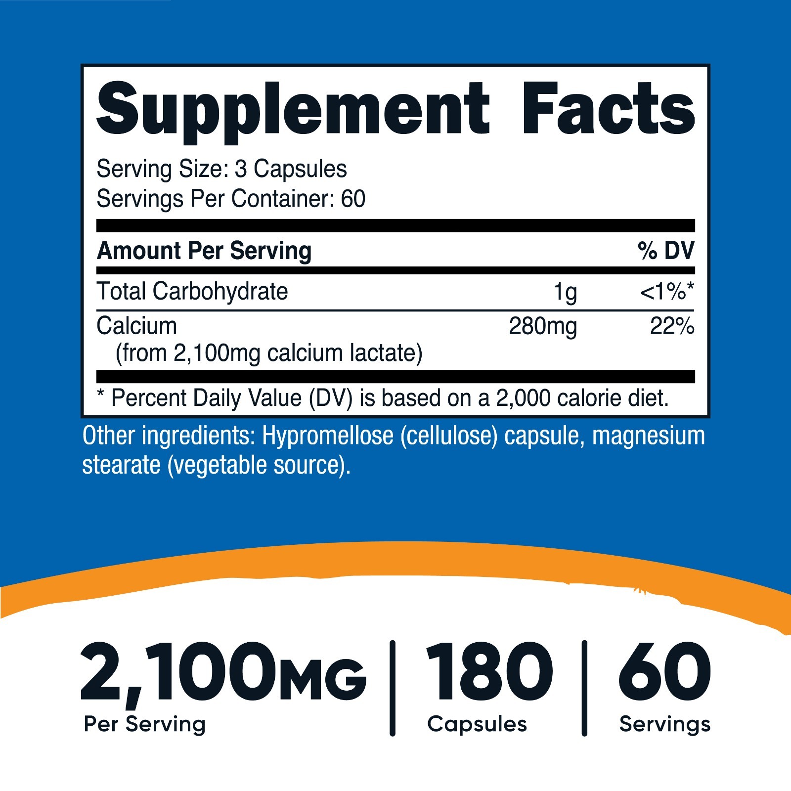 Nutricost Calcium Lactate, 180 Capsules, 60 Servings, 2100mg Calcium Lactate