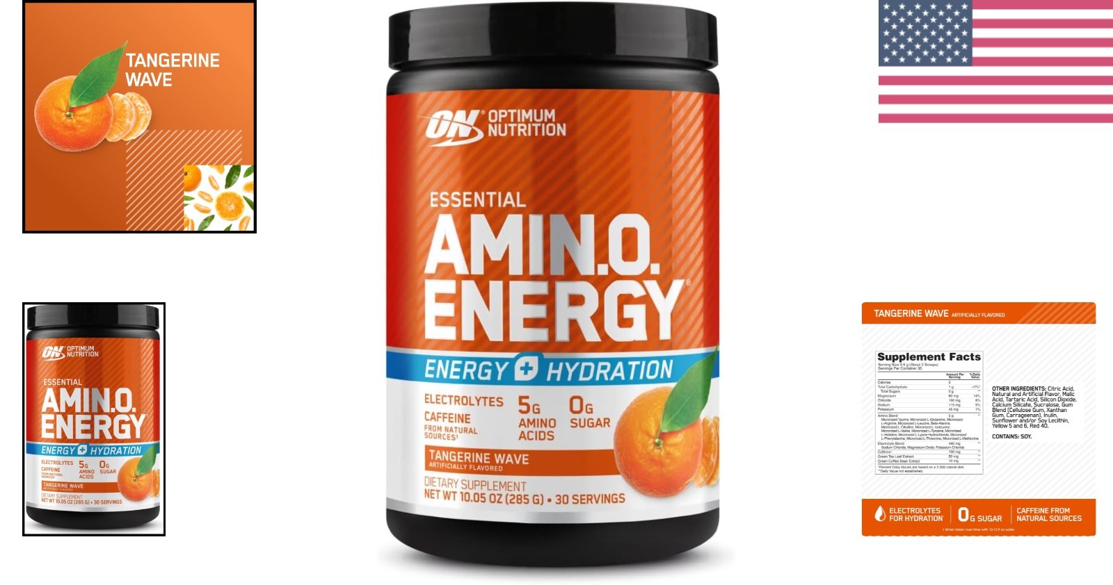 Amino Energy Powder with BCAA & Electrolytes – 10.5 oz Tangerine Wave Flavor