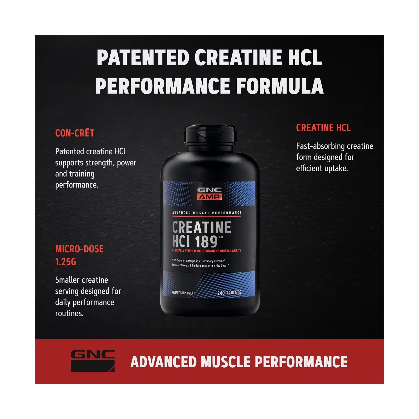GNC AMP Creatine HCl 189, Targeted Muscle Builder and Recovery Supplement, Fa…