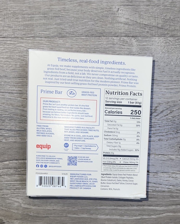 Prime Foods Equip Prime 20g Grass Fed Beef Protein Bars 12 CHURRO Bars 11/26exp