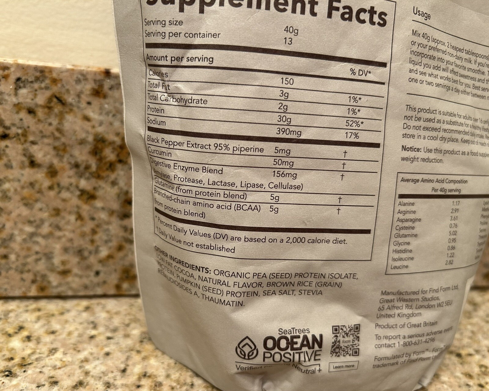 Form Performance Plant Based Protein Supplement Tiramisu 1.1 LBs New