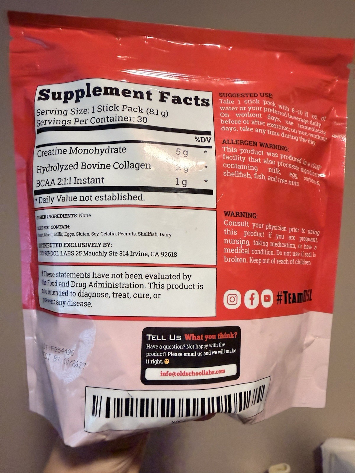 Old School Labs Creatine Monohydrate Collagen Made For Women 30 Stick Packs No