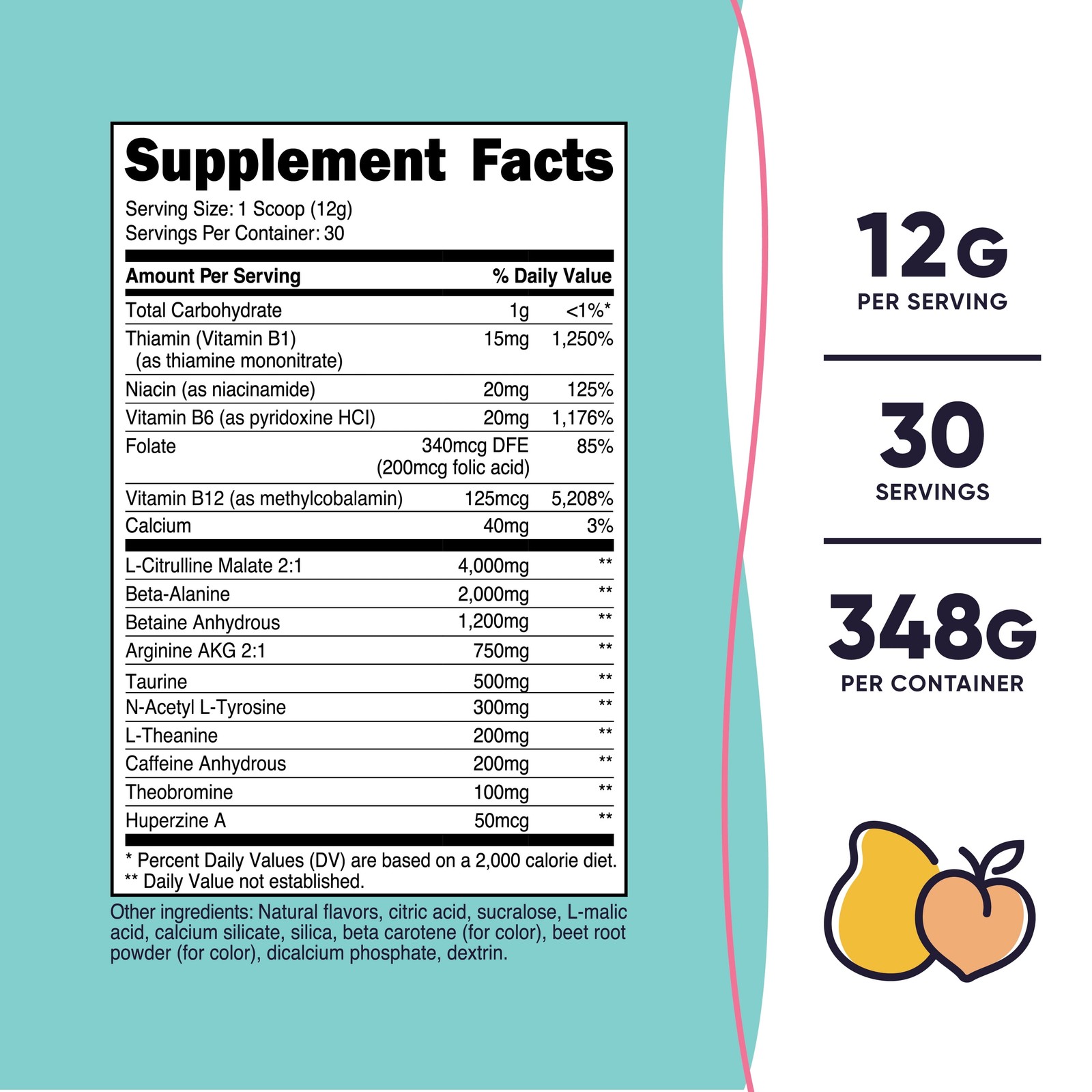 Pre-Workout Supplement Powder for Women, Peach Mango, 30 Servings
