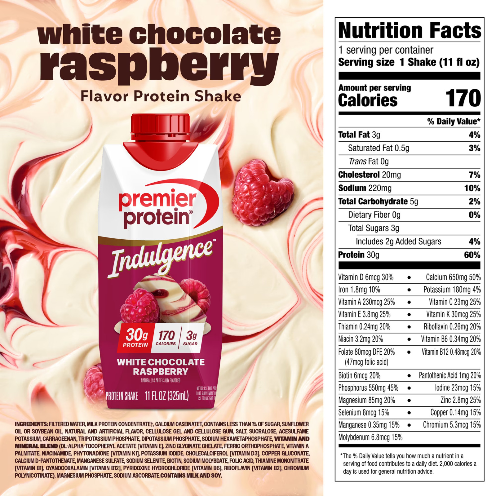 Premier Protein Indulgence Protein Shake, White Chocolate Raspberry, 30g Protein