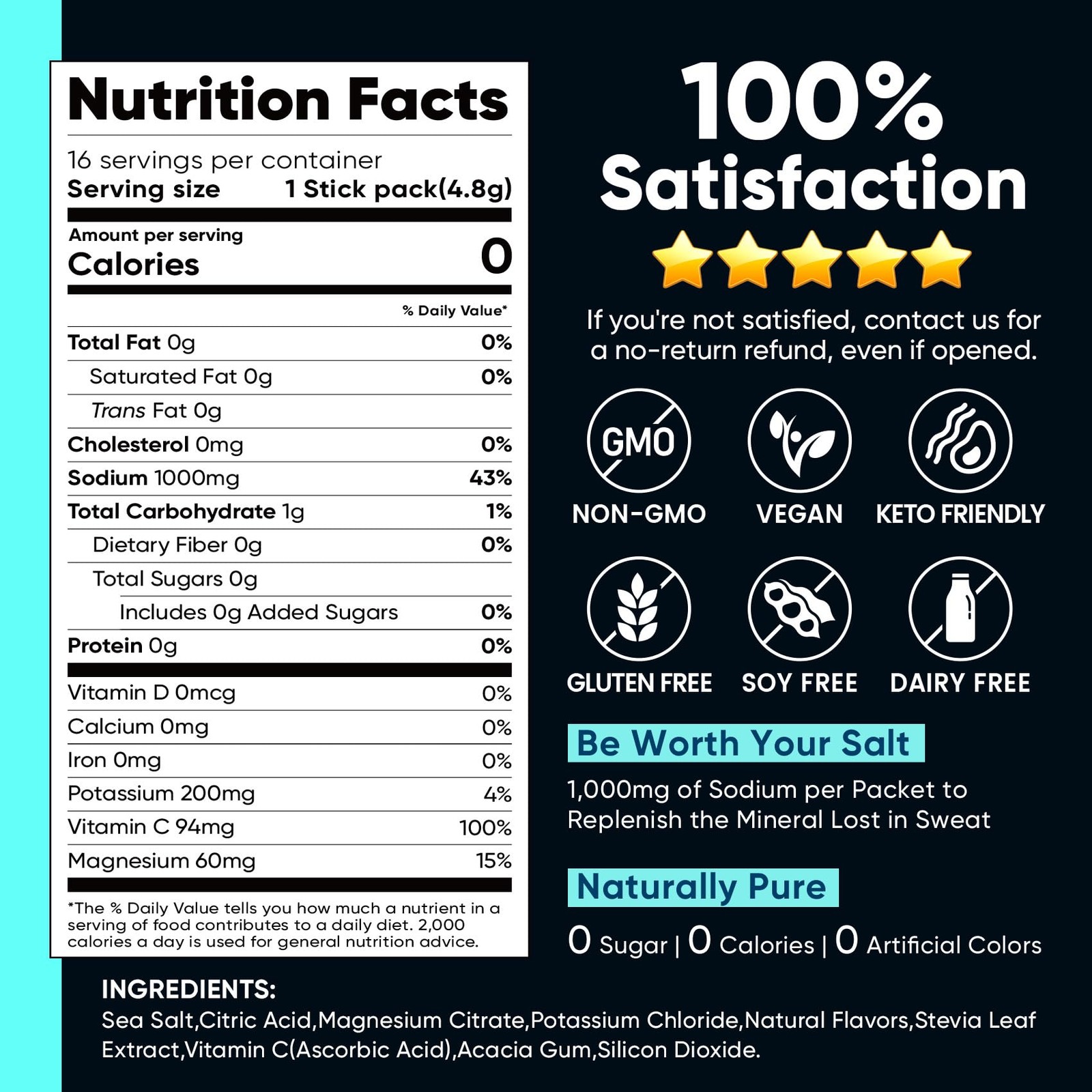 Venture Pal High Sodium Sugar Electrolytes Powder Packet Zero Calories
