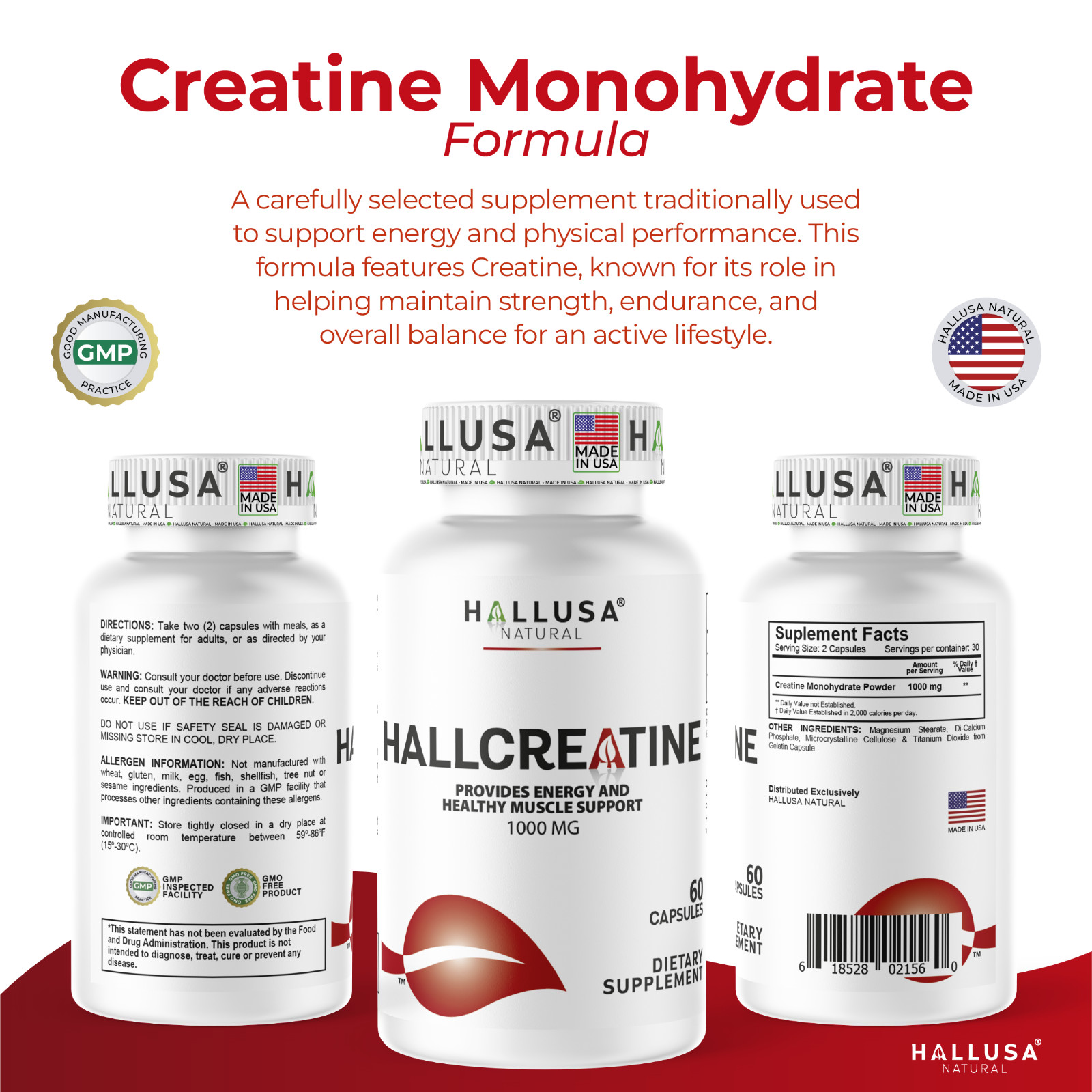 CREATINE Monohydrate – Amino Acid – Preworkout – Support Muscles – 60