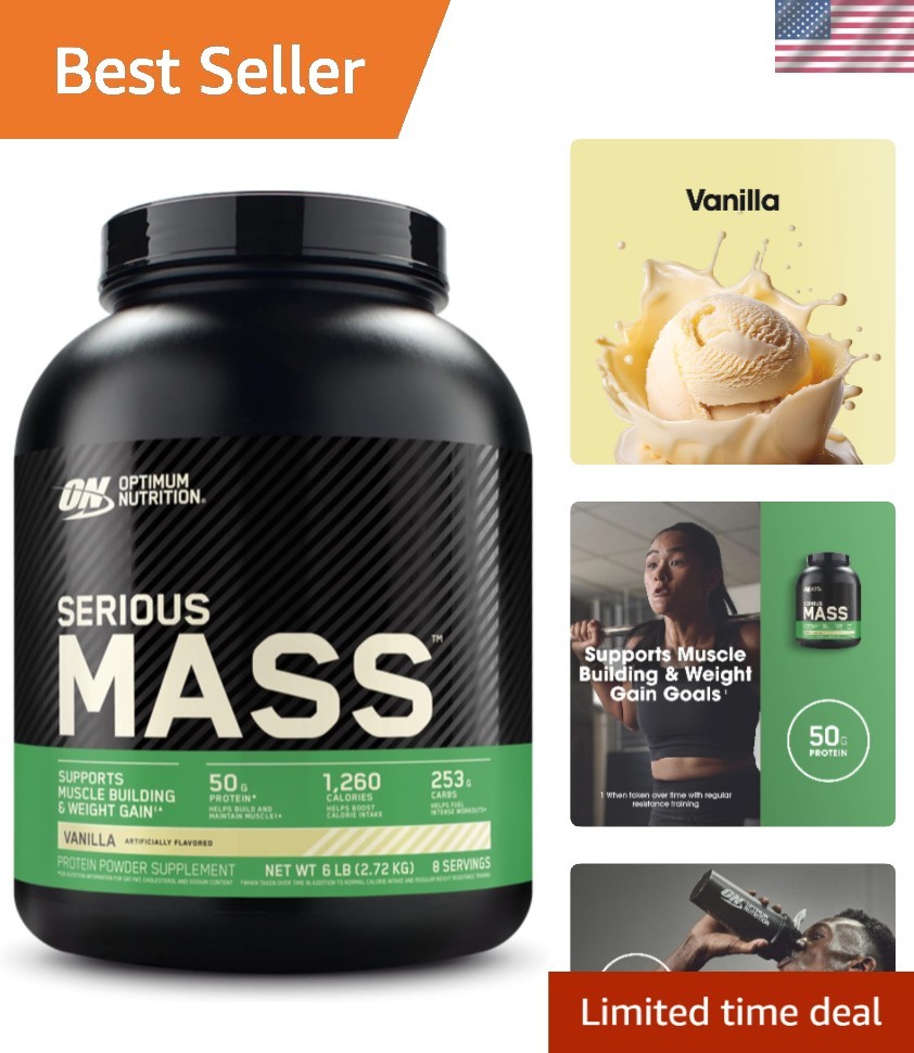 Vanilla Serious Mass – 6lb Protein Gainer with 50g Protein & Immune Support