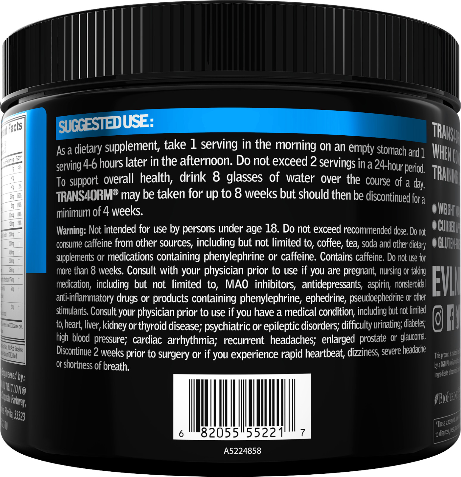 Evlution Nutrition Trans4orm – Fat Burning Support – Blue Raz – 30 Servings