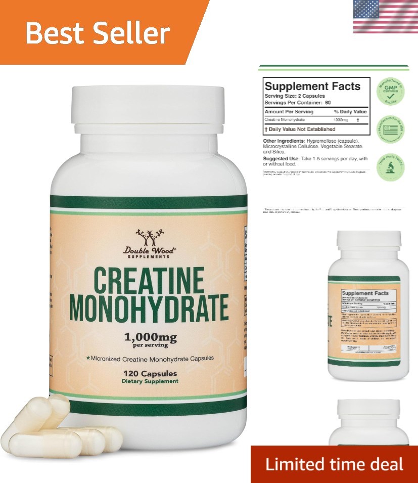 Double Wood Creatine Monohydrate Capsules – 120 Count, 1g per Serving