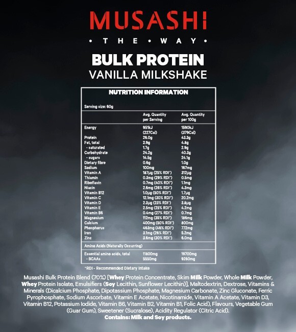 New Musashi Bulk Protein Powder 2KG Vanilla Milkshake Flavour
