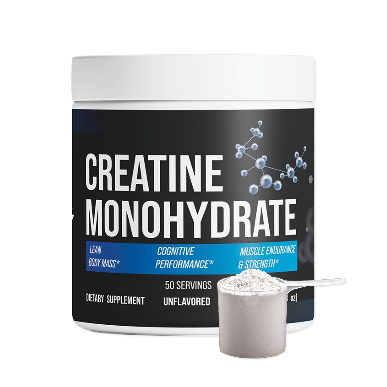 Pure Unflavored Creatine Monohydrate Powder – Vegan, Gluten-Free, Non-GMO – 50 S